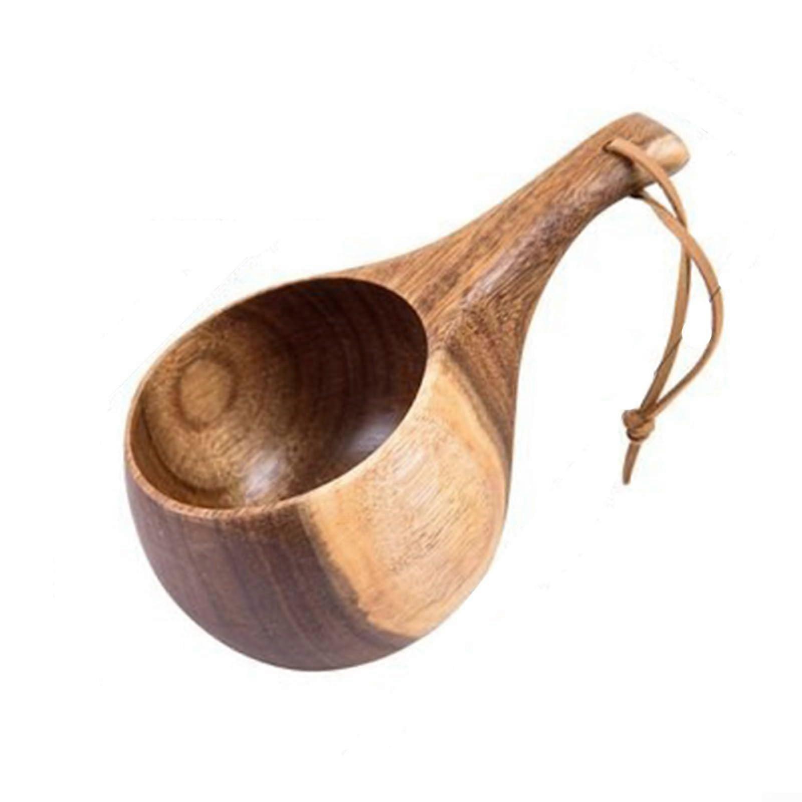 Wood juice milk cup with handle, portable coffee cup for longlasting durability (D)