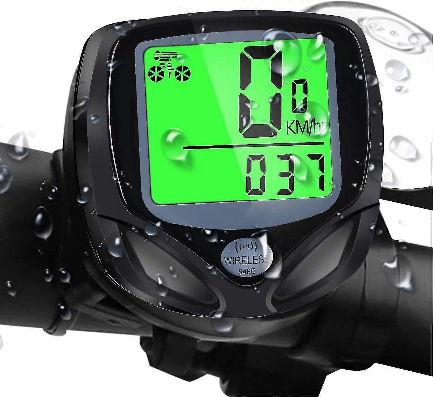 Black Wireless Bike Computer - Waterproof LCD Speedometer (1-Piece)