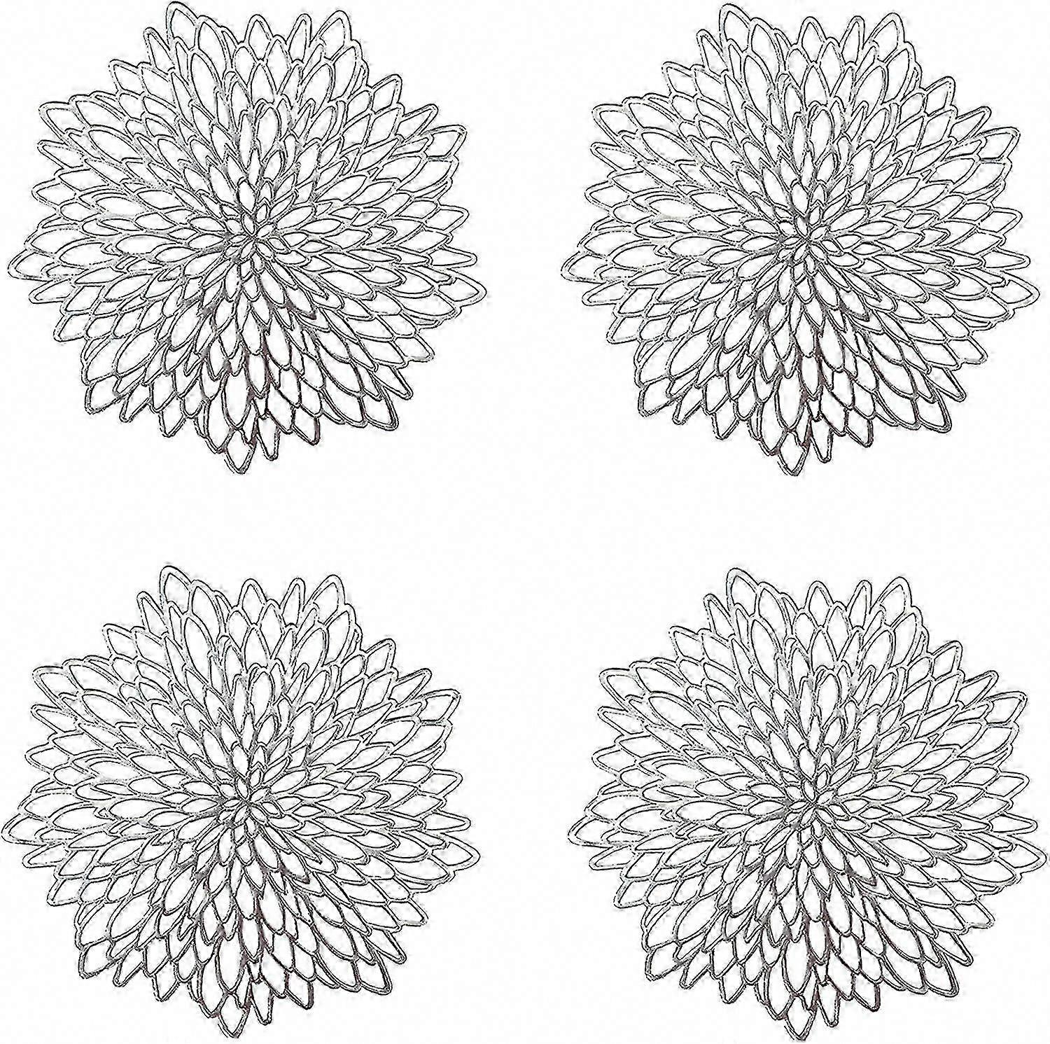 2024 Silver Hollow Out Round Placemats - Set of 4 Plastic Table Mats for Dining & Entertaining