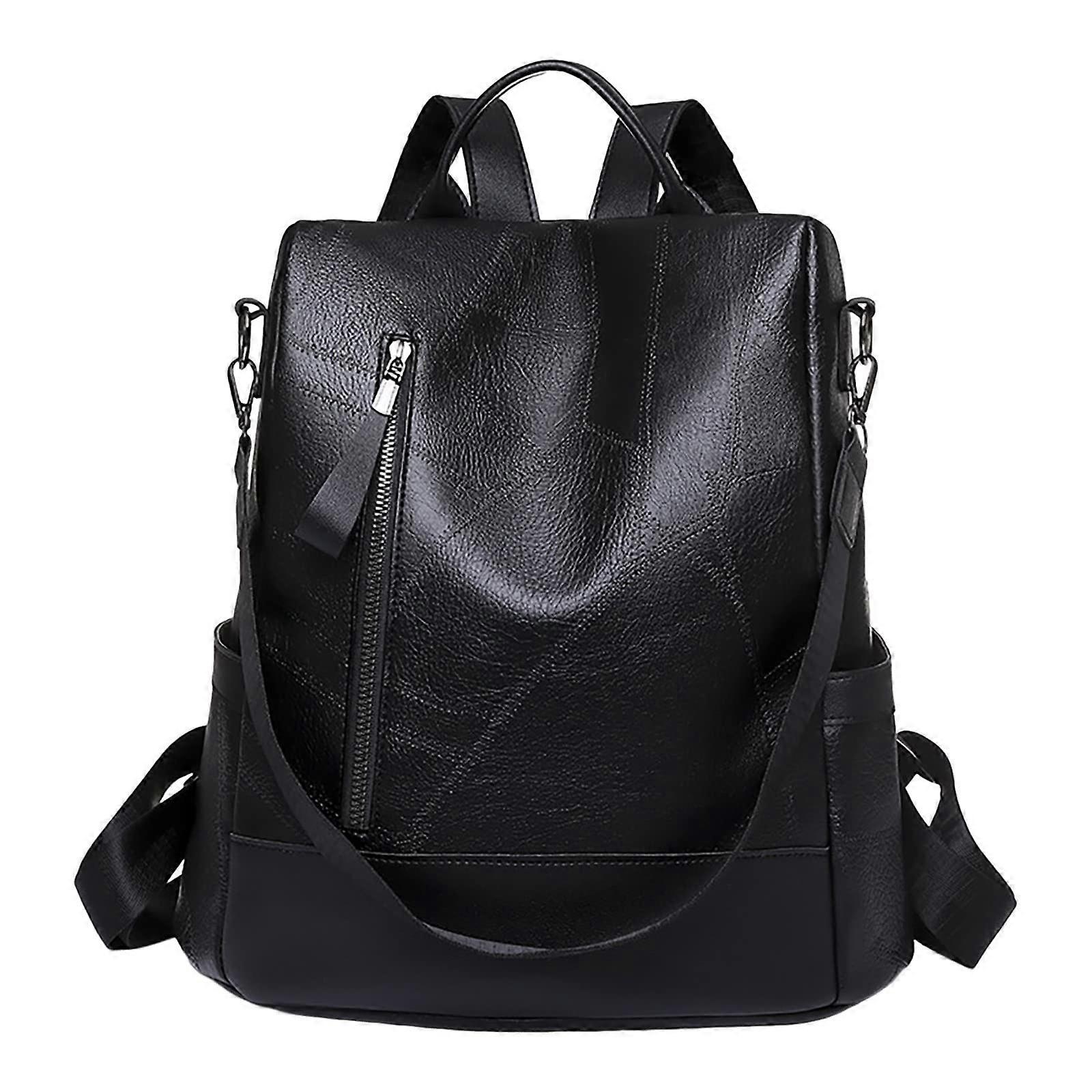 Women's Backpack Black Soft Leather Large Capacity Casual Backpack with Laptop Compartment One Size 2023