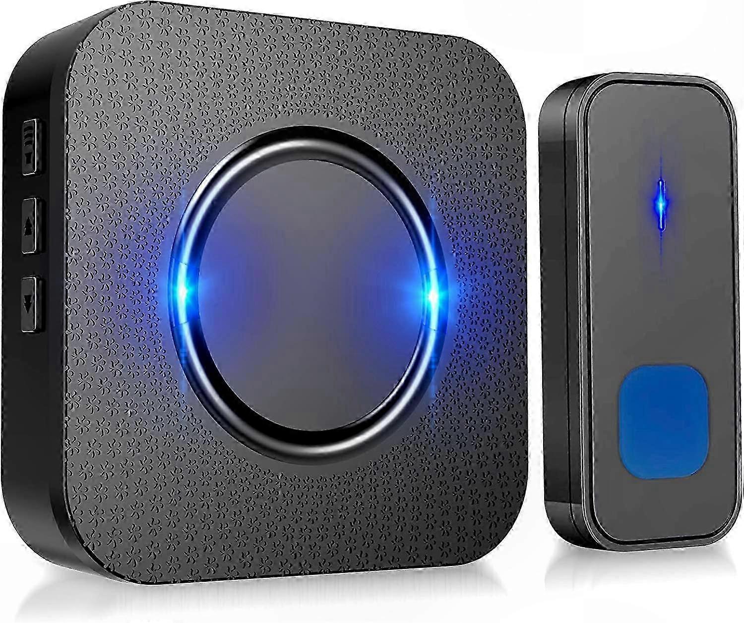 Weatherproof Wireless Doorbell with 55 Tones, Adjustable Volume, 300m Range, Black Finish