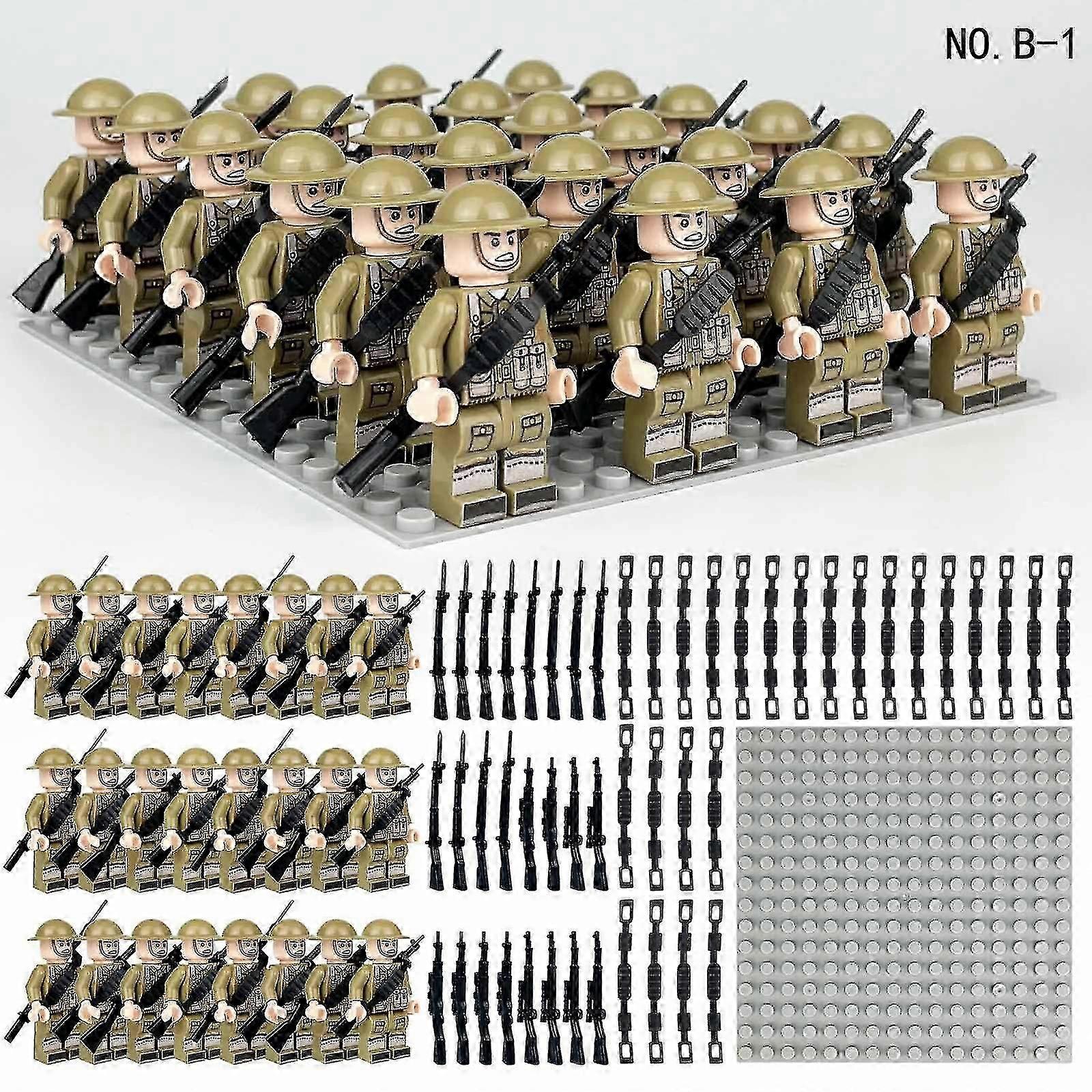 24-Piece Set of British German and Soviet Military Building Blocks with Mini Particles for Toy Base Plates