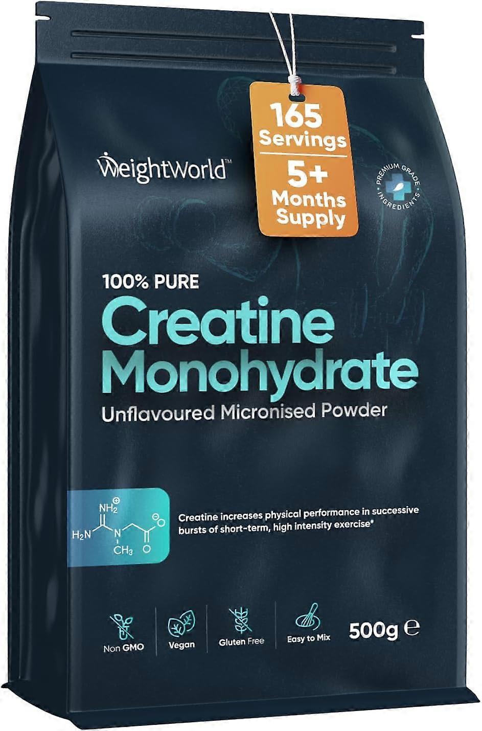 Creatine Monohydrate Powder 500g - 165 Servings - Micronised, Unflavoured & Vegan