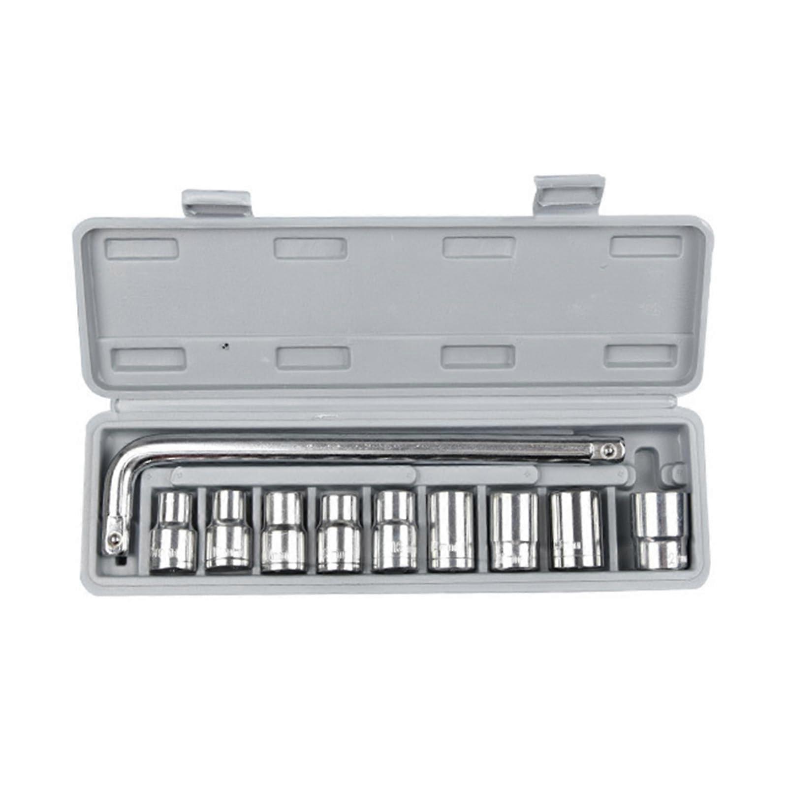 Hanzete 10Pcs 1/2 Wrench Socket Set 821mm Auto Mechanic Tool Kit Gray Storage Box