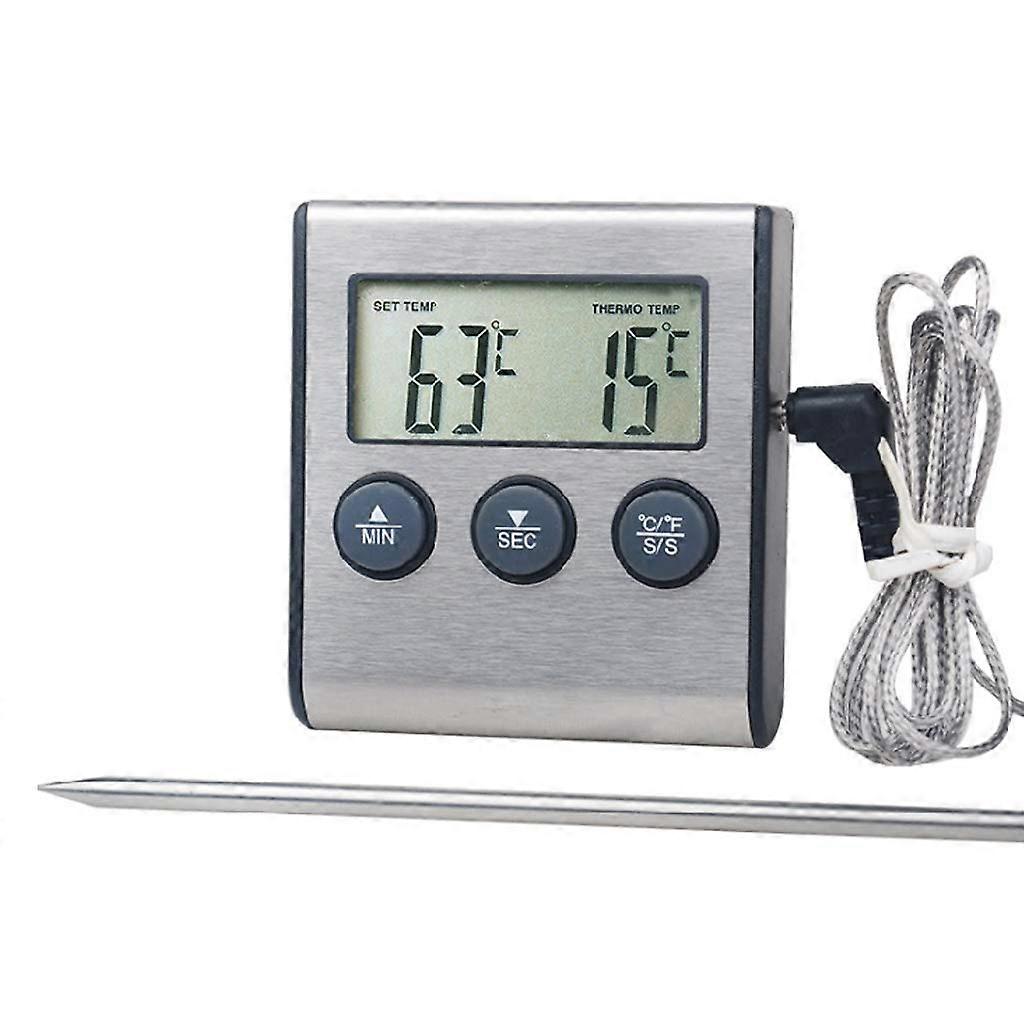 Digital Kitchen Thermometer LCD Display Long Probe Alarm For Grill And Oven Use Food
