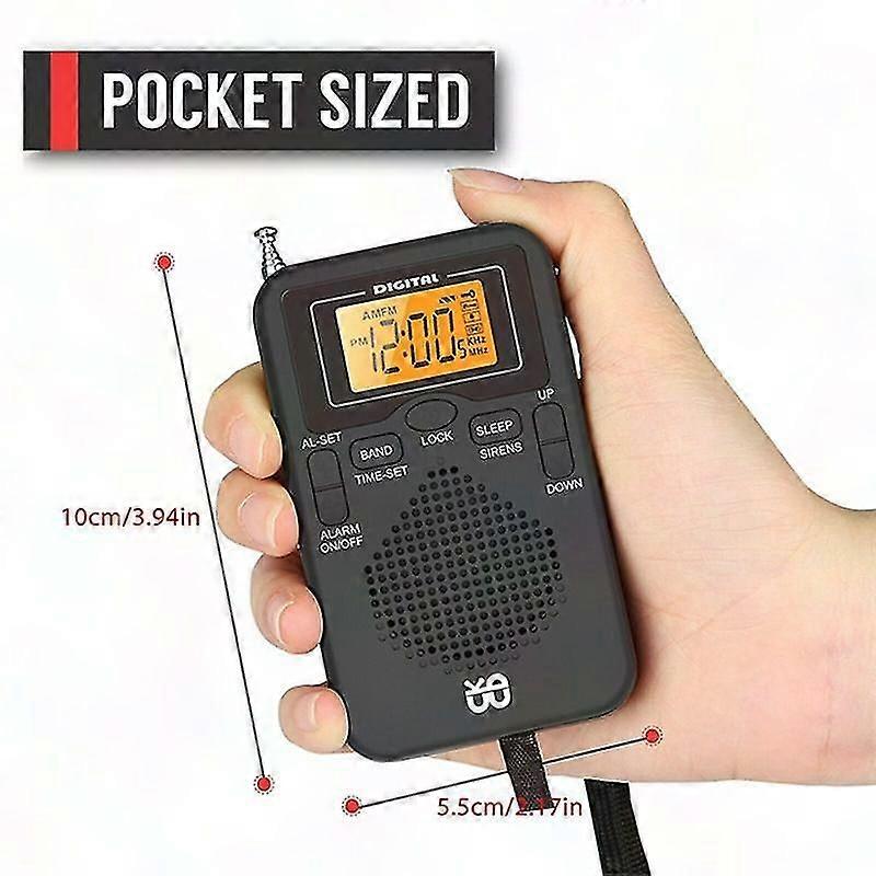 Portable AM FM Weather Radio with LCD Screen, Digital Alarm Clock & Mini Pocket Radio Player