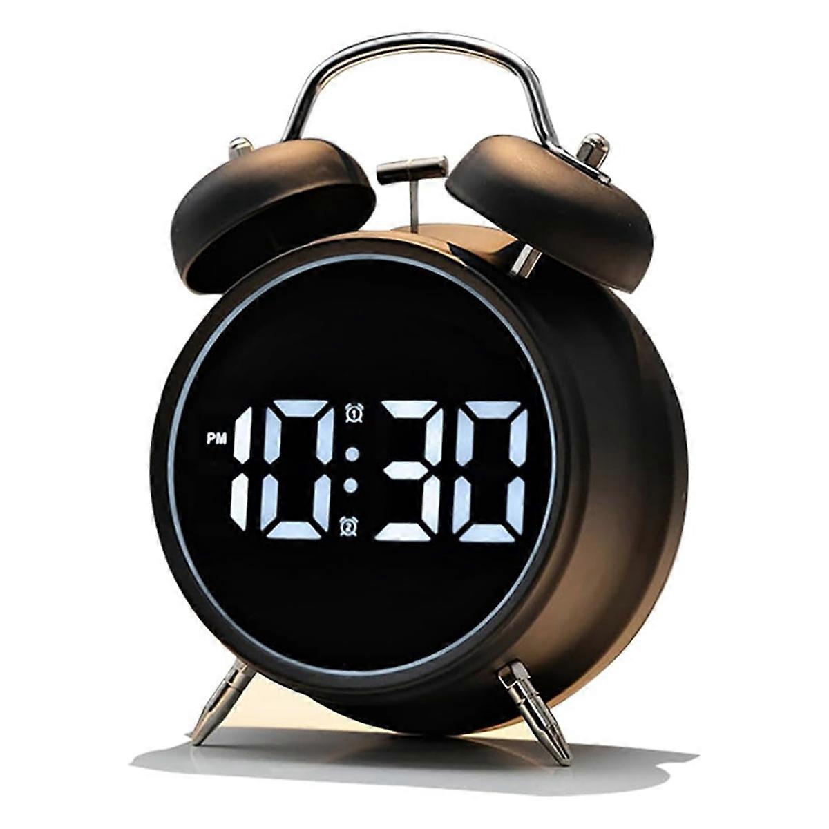 スリーパー用時計レトロメタルベル、バックライト付き大型ビッグナンバーディスプレイ、寝室用小型ベッドサイドデジタル時計C