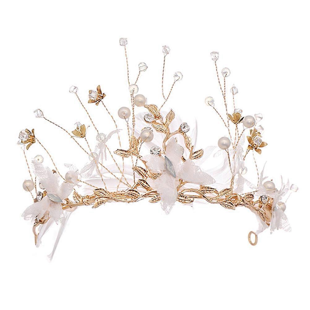Here's an elegant and polished product description for your **Golden Pearl Crown Tiara**:
✨ **Elegant Golden Pearl Crown Tiara – Handmade Fairy