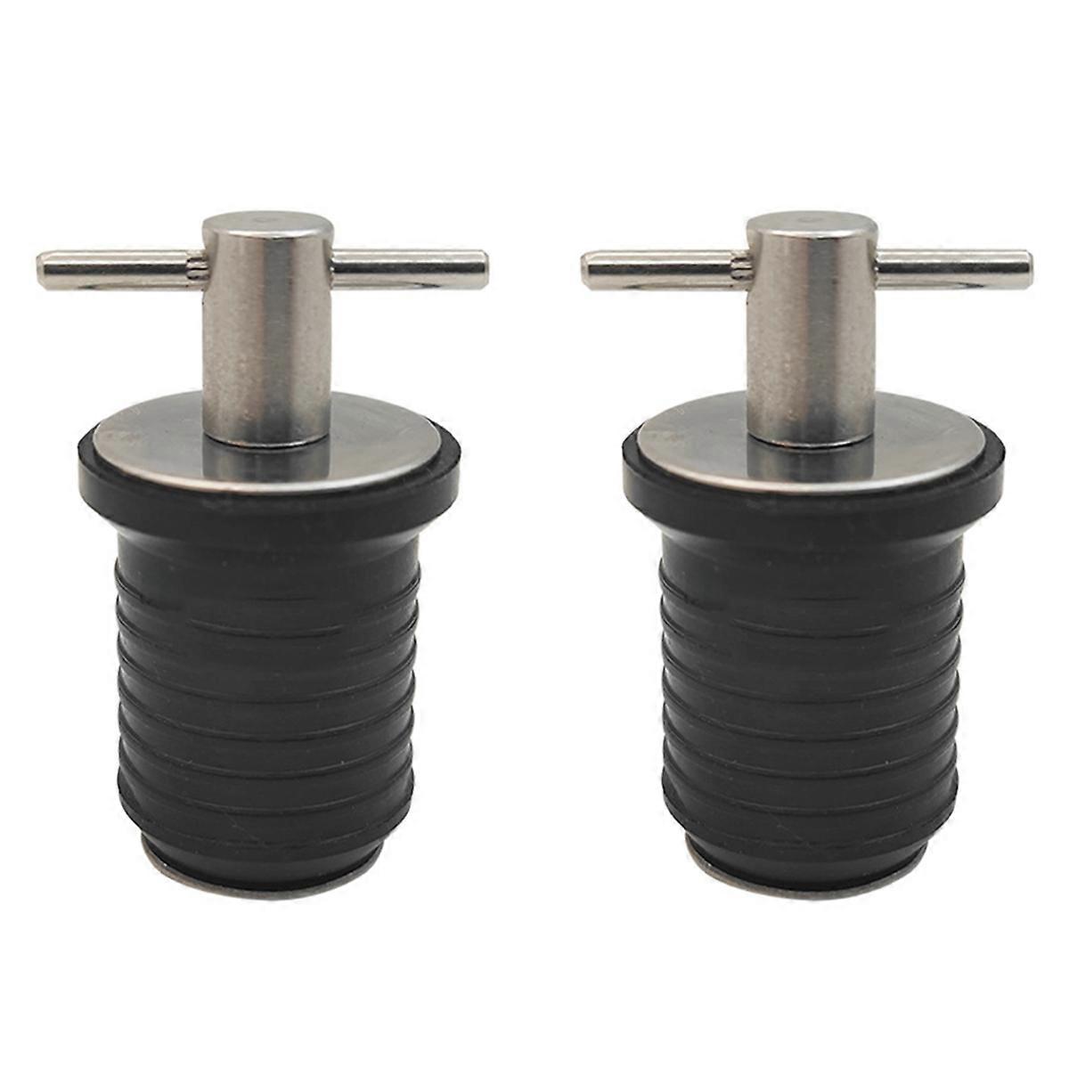2pcs Stainless Steel 304 and Rubber T-Handle Twist Type Drain Plug for 1in 25MM Drain Hole on Marine Boat Yacht om