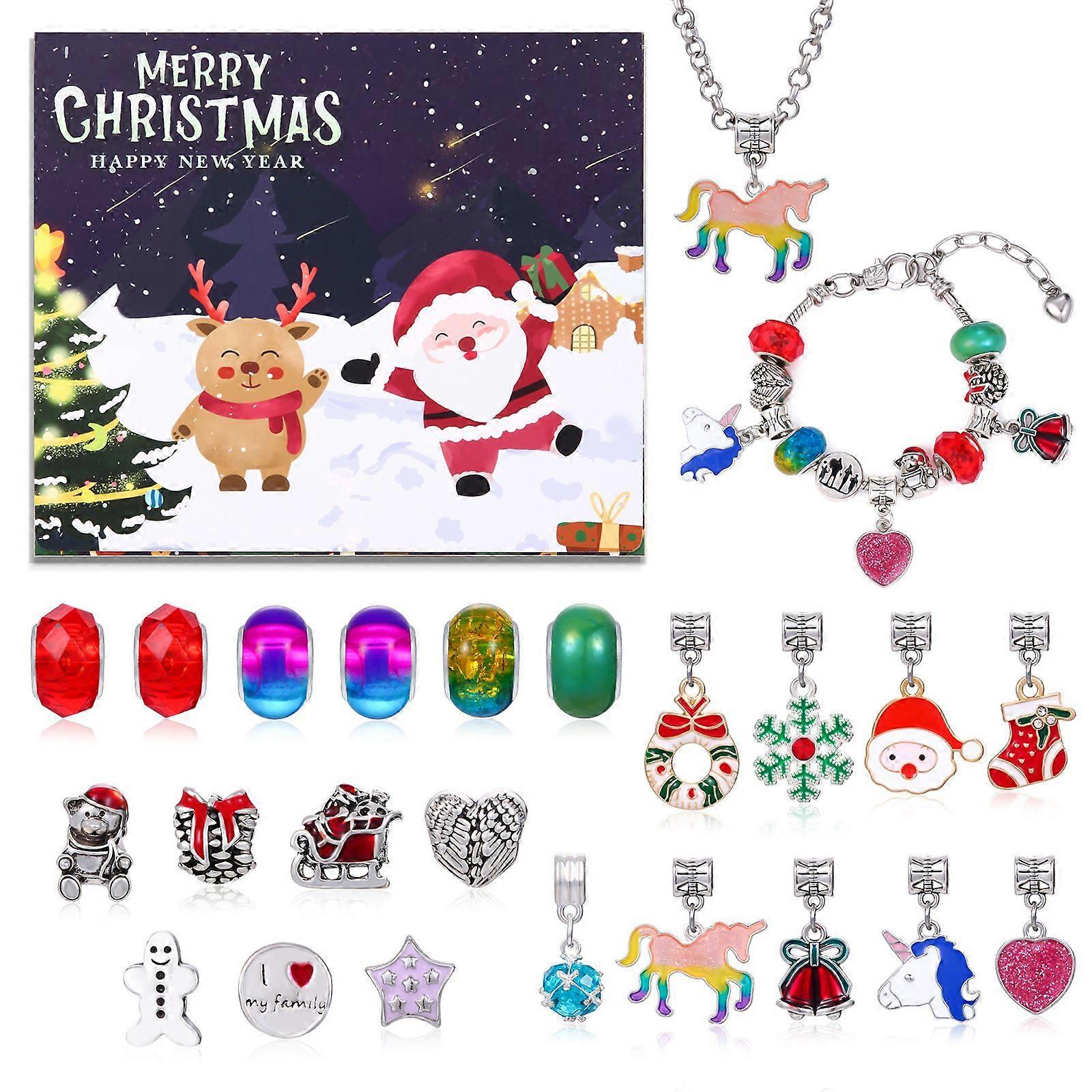 Blue Suit 24 Grid Countdown Christmas Calendar Advent Surprise Blind Box Creative Diy Beaded Bracelet