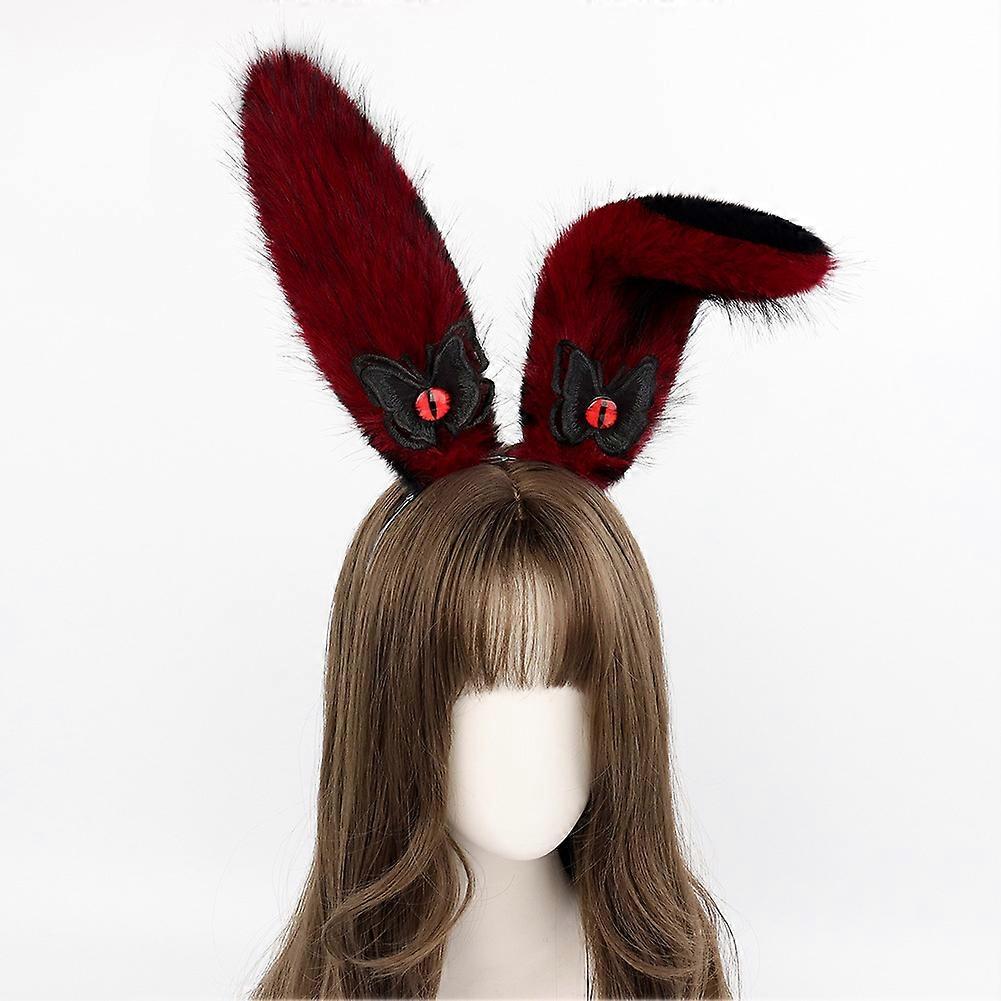 Japanese plush rabbit ears headband handmade animal ears devil eyes adjustable Easter accessories