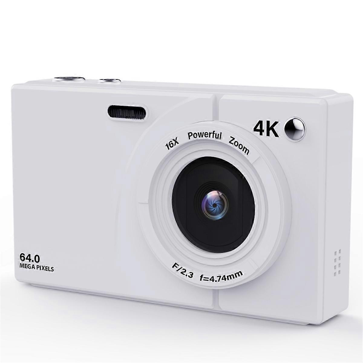 4K CCD Digital Camera 64MP 16X Digital Zoom with 2.8inch Screen Wifi Digital Video Camera with 32GB Card White