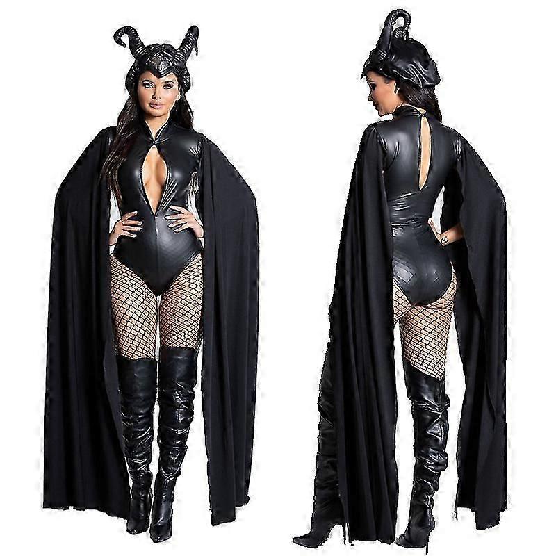 ブラックデビルコスプレコスチュームヘッドピース付きハロウィンカーニバルパーティー女性用仮装