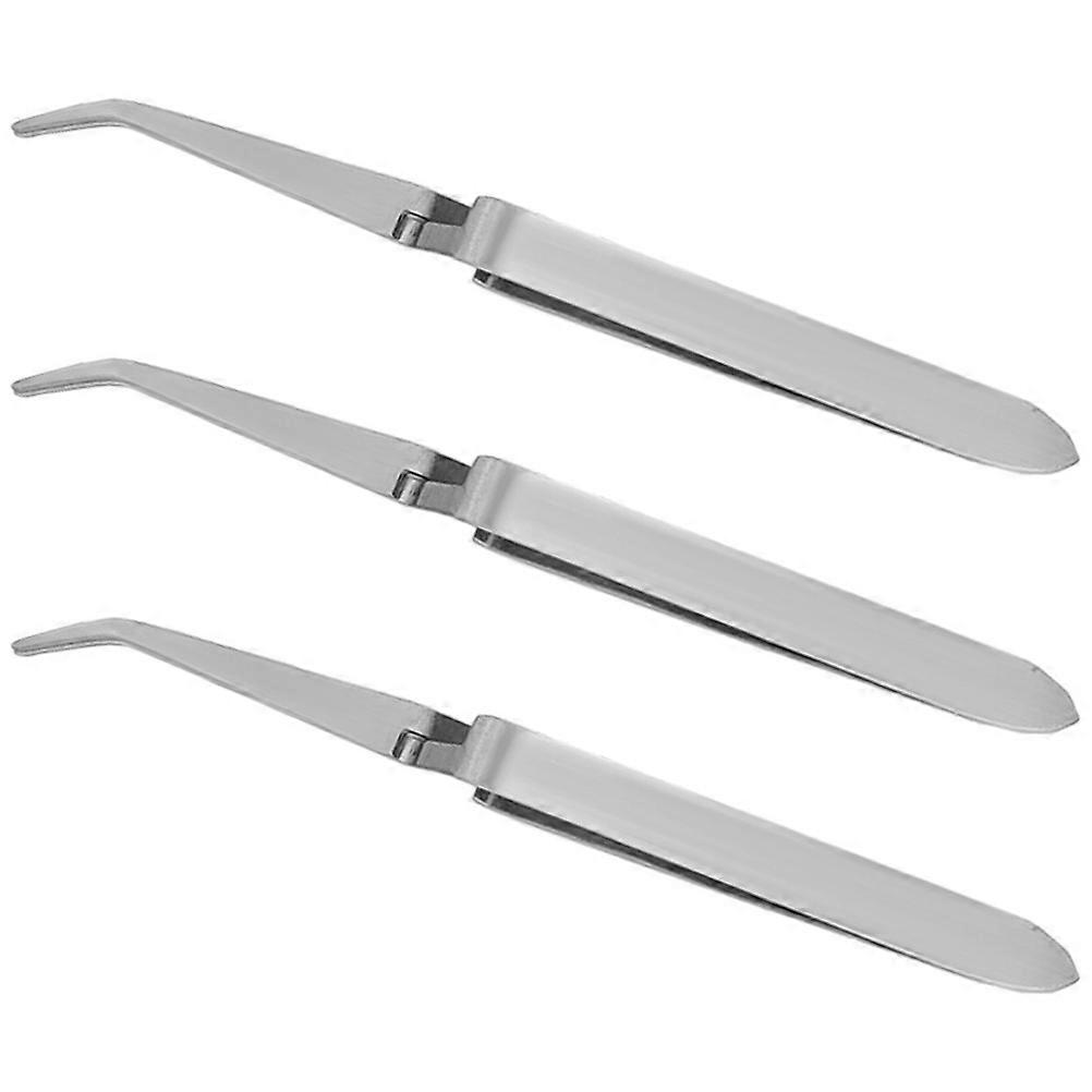 Nail Art Tweezers Stainless Steel Manicure Tools for Home Use Silver Efficient 3Set