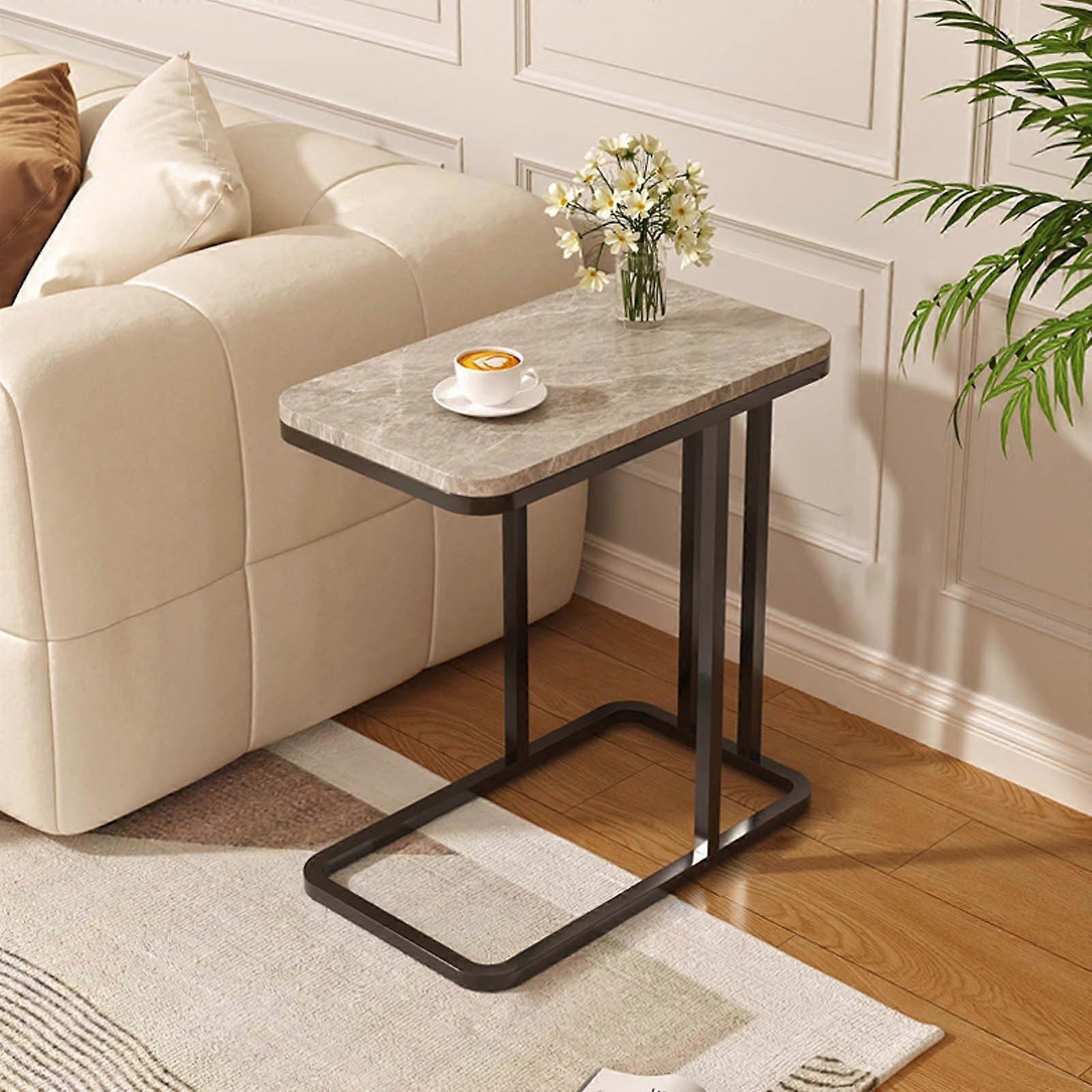C Shaped Side Table, Sliding Under Sofa, Modern Compact Gray CShaped End Table For Living Room Bedroom Office