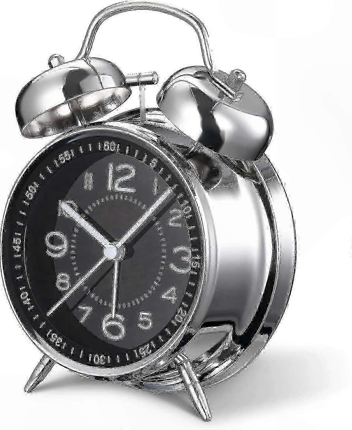 Wake-Up Alarm Clock for Deep Sleepers, 4" Quiet Non-Ticking Quartz with Backlight and Dual Bell Design