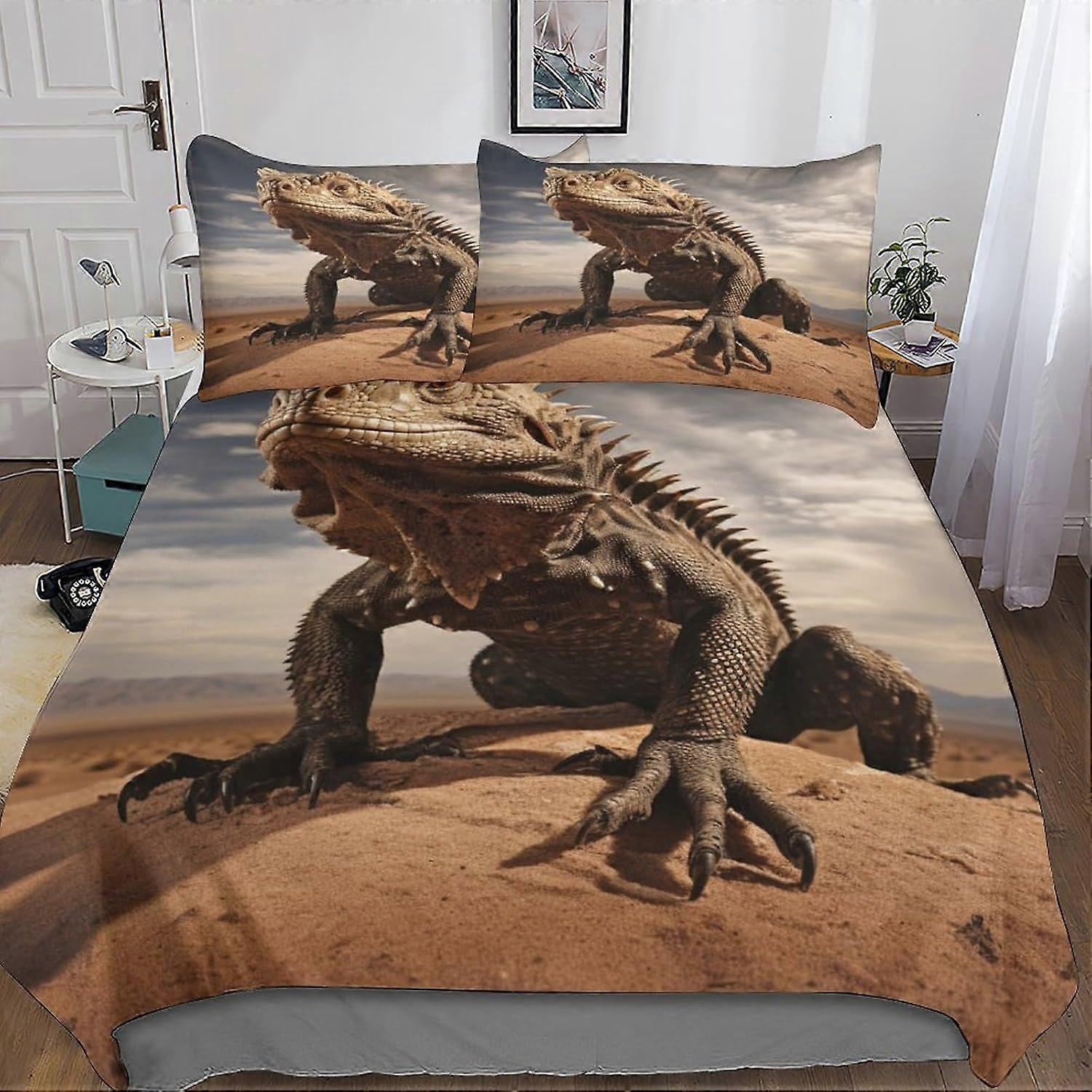 a327 Lizard AI Animals Dimensional Printed Microfibre Duvet Cover And Sheet Set, Soft And Beautiful Microfibre Pillowcases, with Invisible Zip, j327