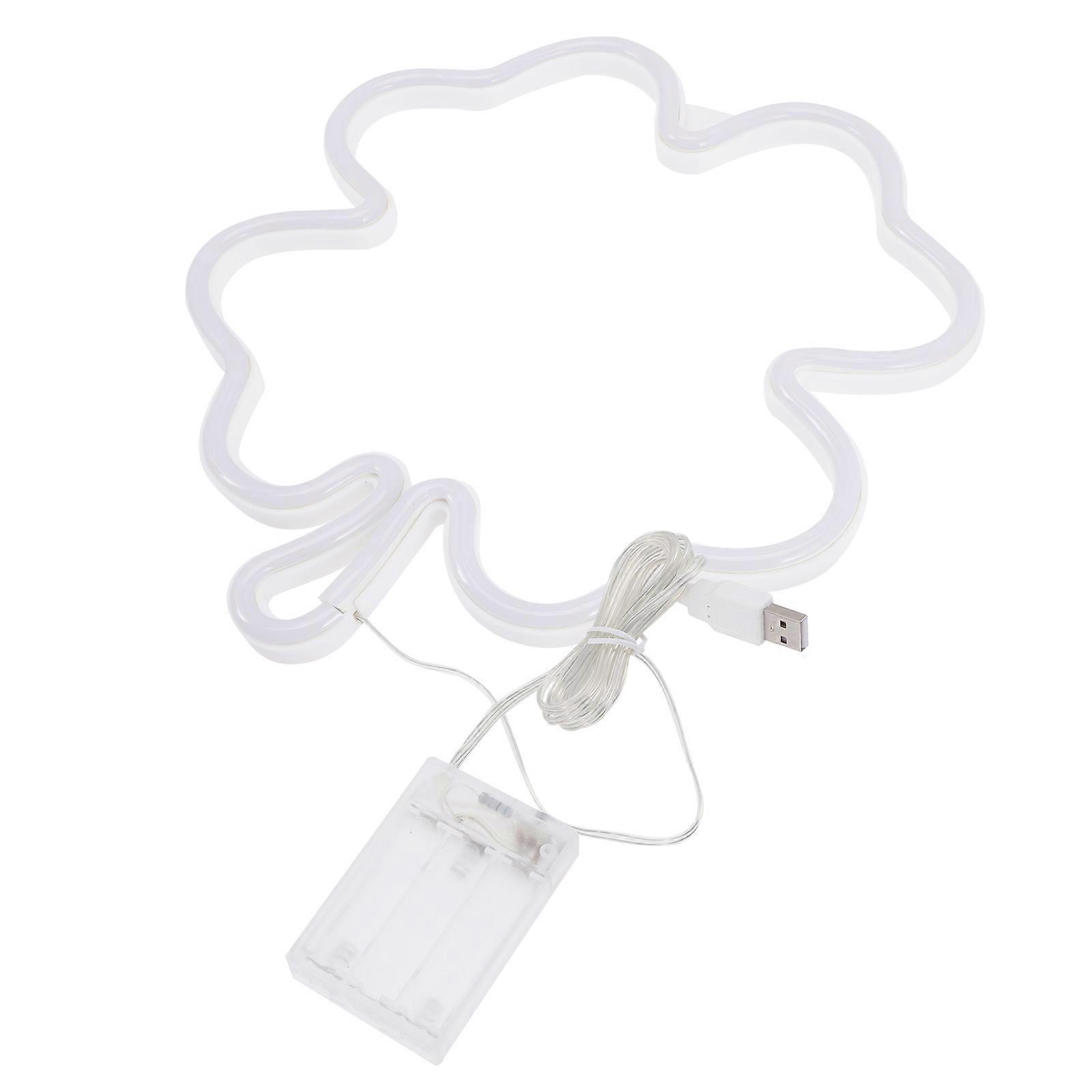White Four-Leaf Clover LED Neon Sign for Party Decor 2Pcs