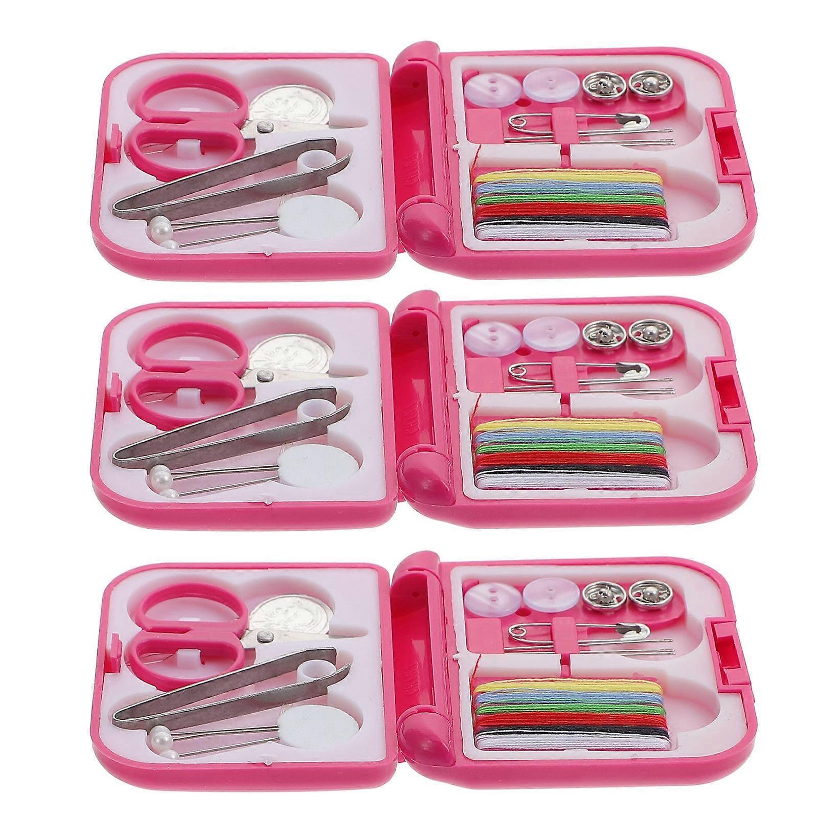 Sewing Threads Needlework Storage Box for Storage 3 Boxes Pink Set