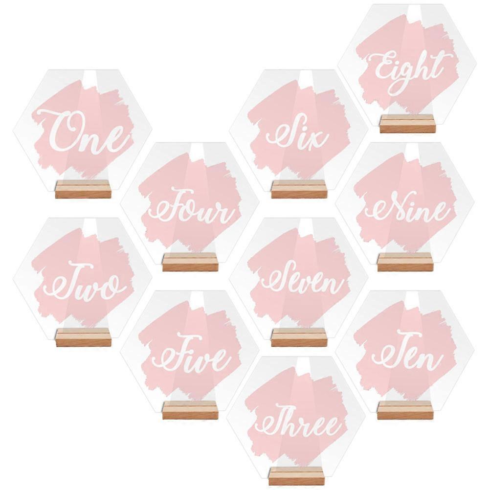 20Pcs Wedding Table Numbers with Pink Acrylic Hexagonal Design and Stand