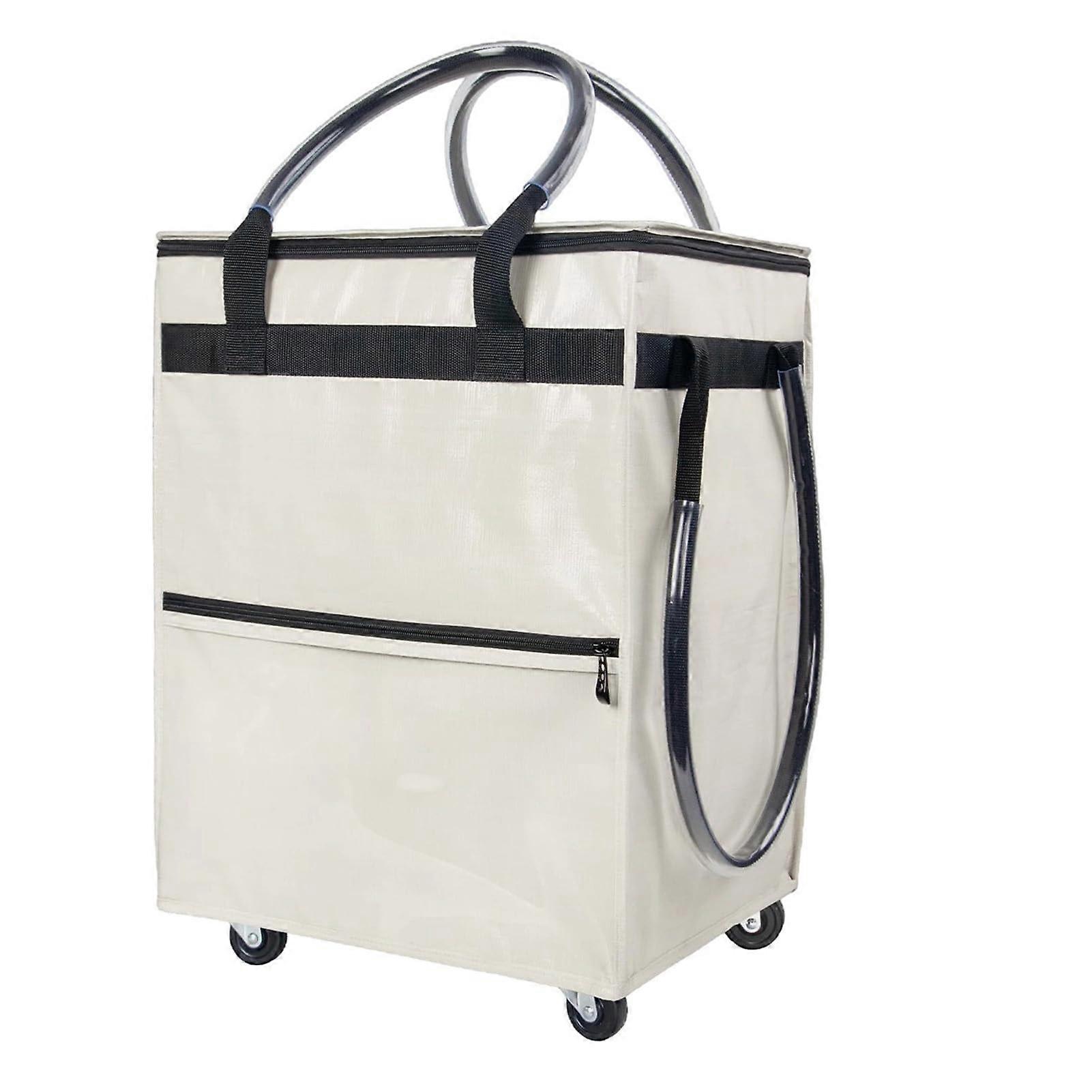 Shopping Trolley Cart Large Capacity Foldable And Reusable Rolling Trolley For Supermarket Camping Travel Gym Use White