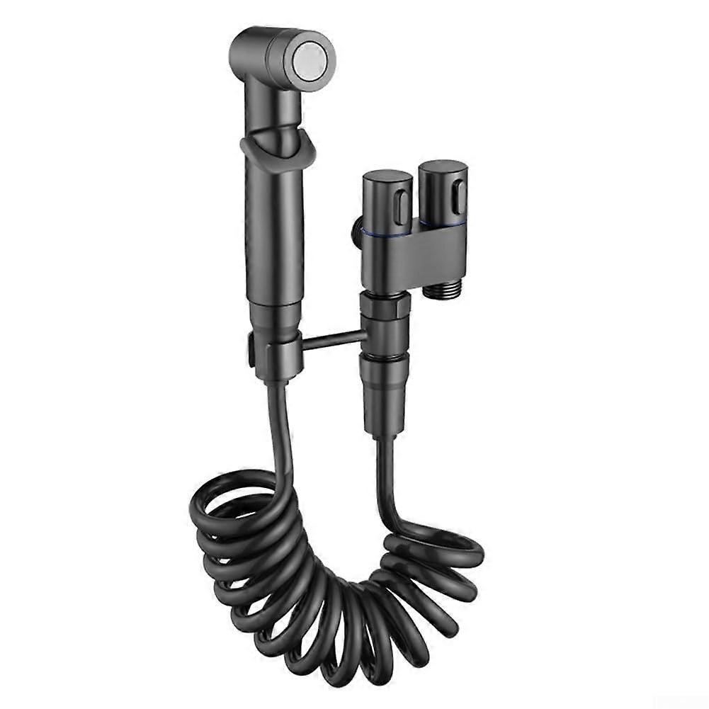 Hygienic Shower Head Adjustable Pressure Handheld Bidet Sprayer For Toilet Double Outlet Angle Valve Grey