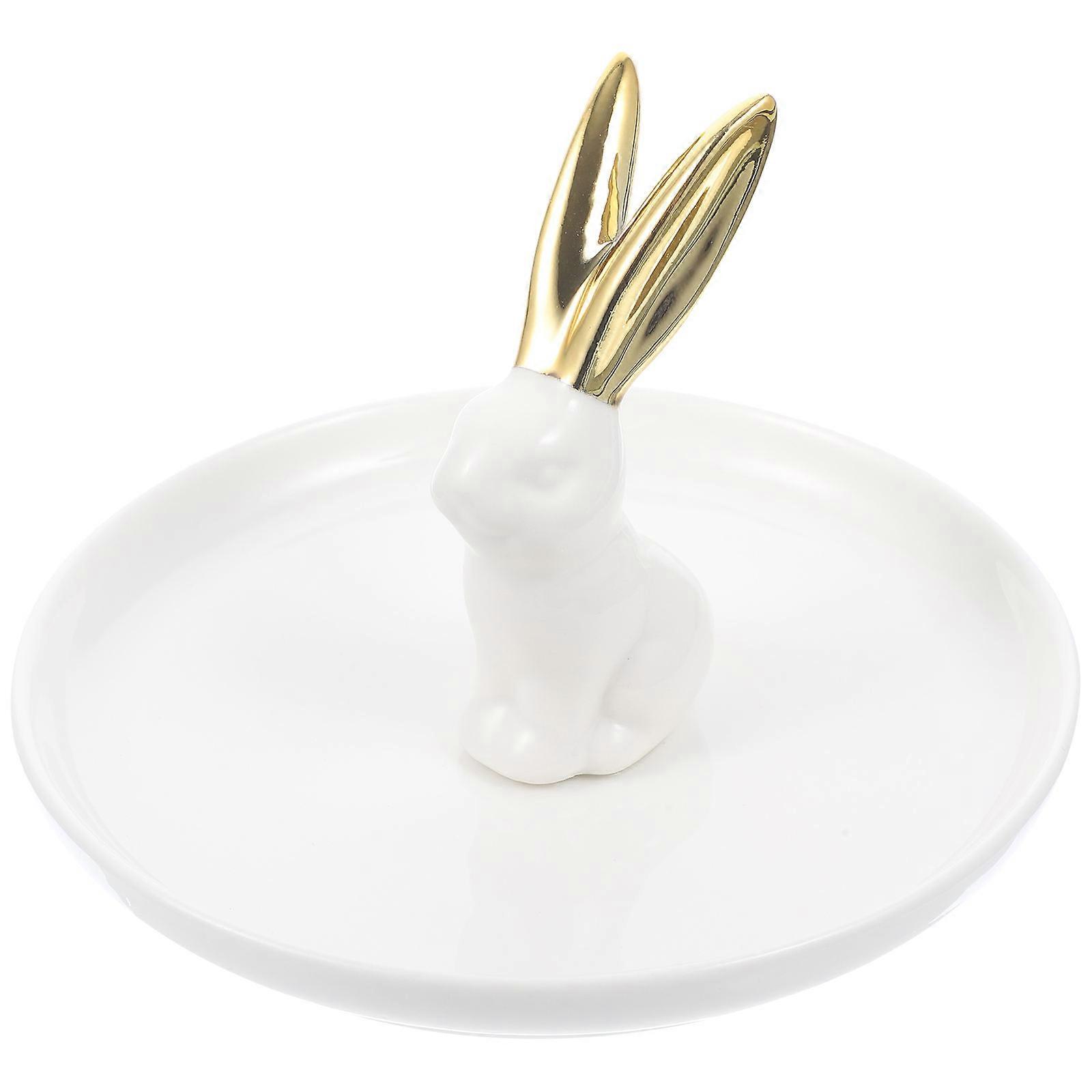 Decorative Jewelry Tray Ceramic Rabbit Plate for Desktop Use 4Pcs