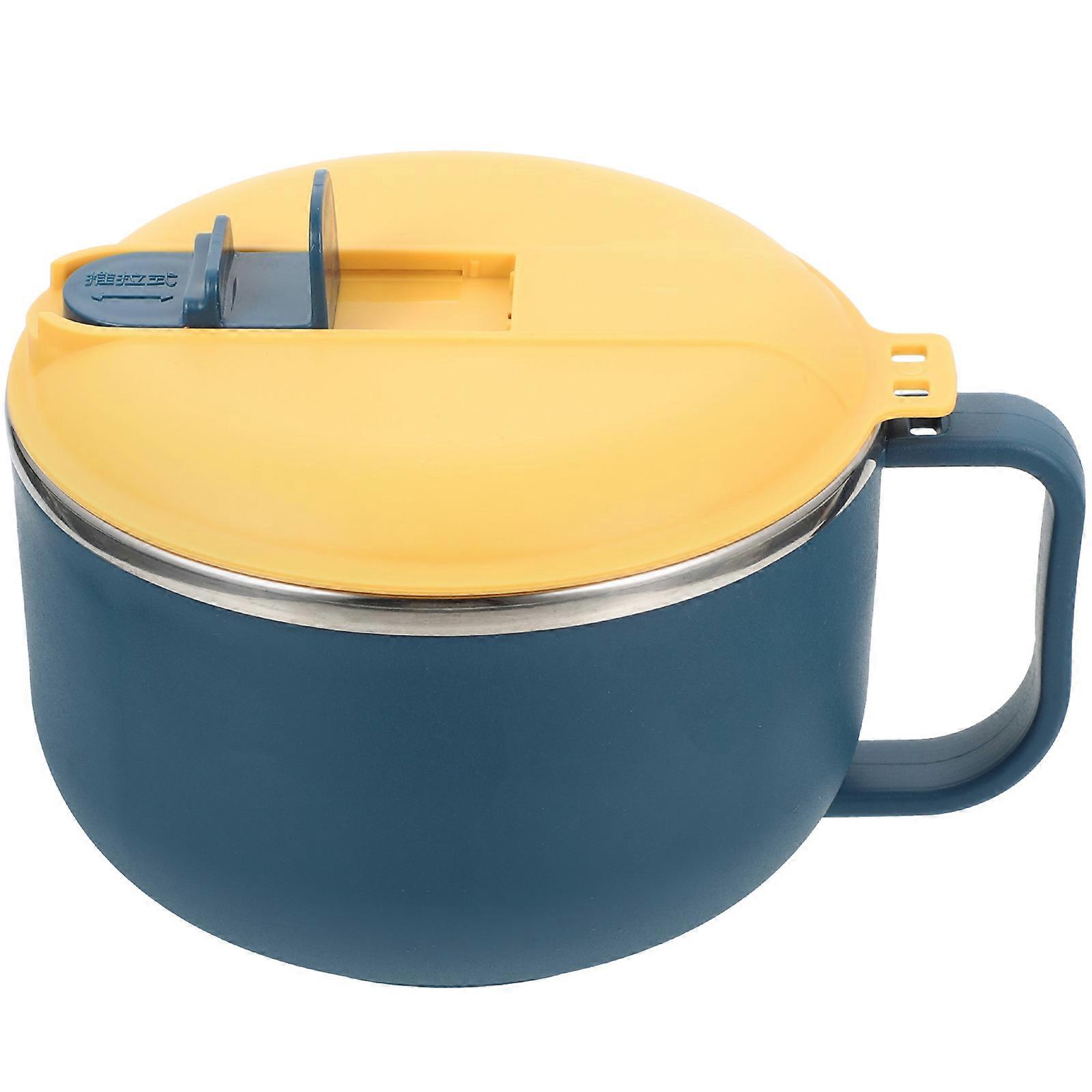 Reusable Noodle Bowl with Lid for 3Pcs Wear Resistant Soup Bowl Dark Blue