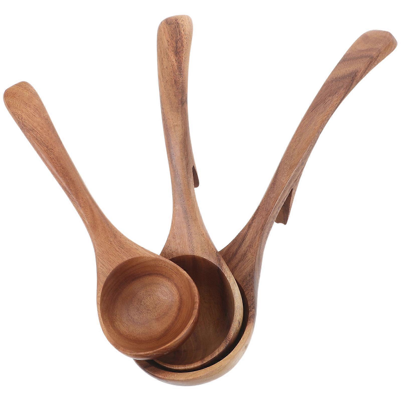 Wooden Long Handle Soup Ladle with Hook for Stirring 3Pcs Set