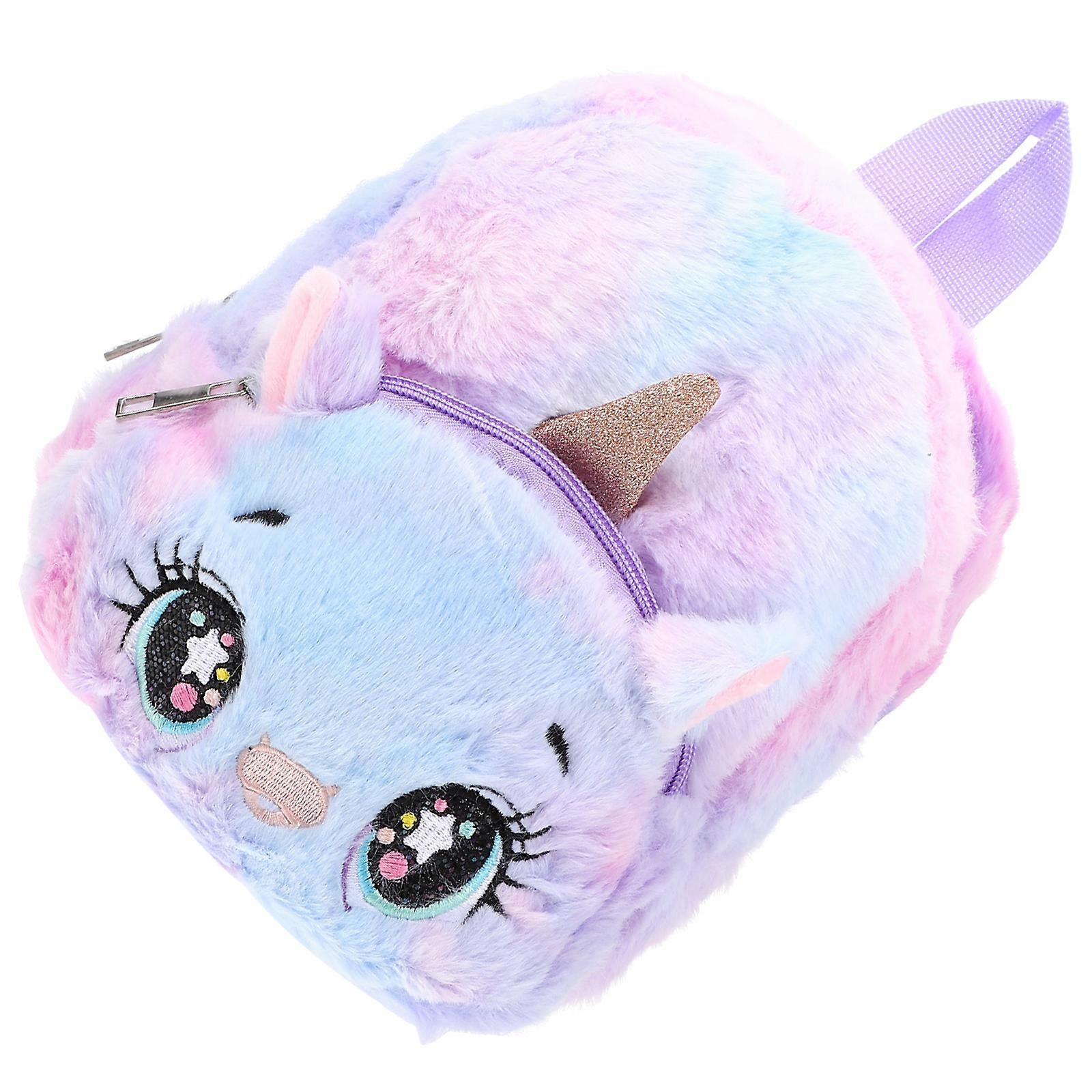 Purple Plush Unicorn Shoulder Backpack for Storage Adorable Unicorn Bag