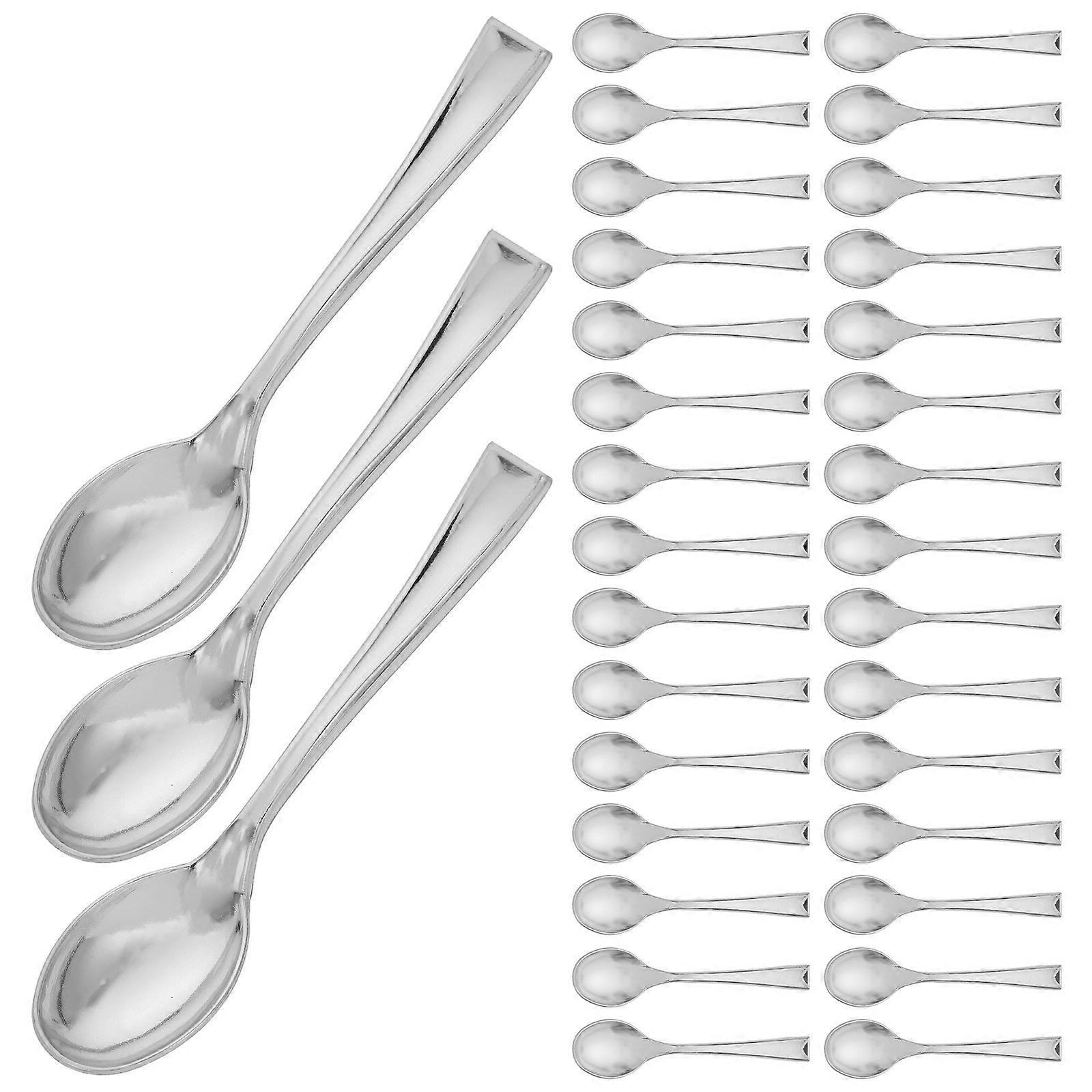 50Pcs Silver Mini For Catering Events Parties Weddings Featuring Metallic Look And Ideal For Desserts