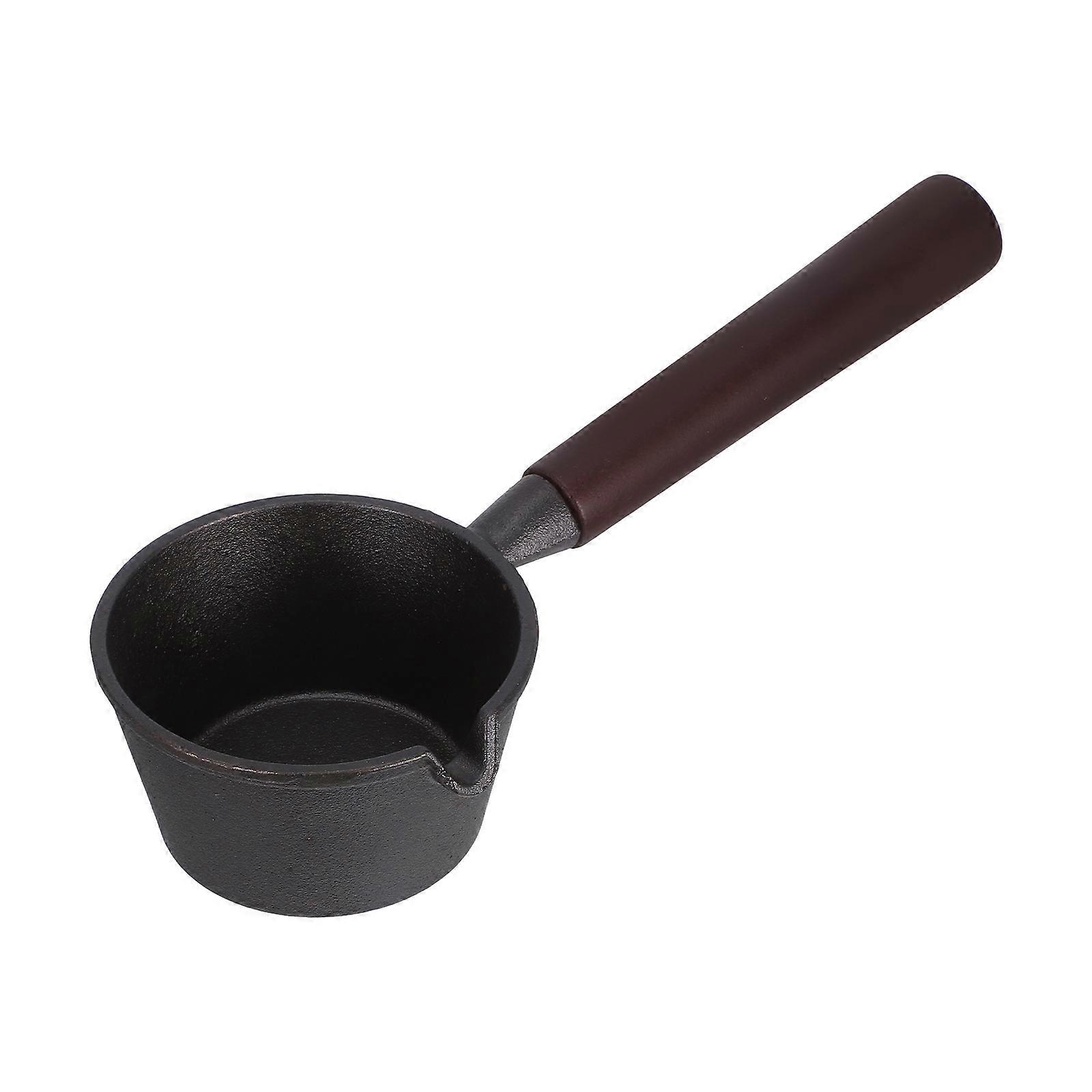 2Pcs Black Cast Iron Sauce Pot Mini Melting Pot For Frying Boiling Ideal For Home Cooking And Cake Shop With Wooden Handle