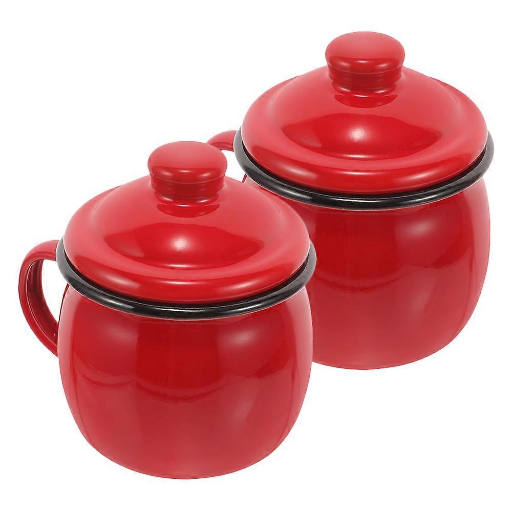 Red Enamel Drinking Cup For Home Use Office And Travel 4Pcs Simple Practical Design With Lid