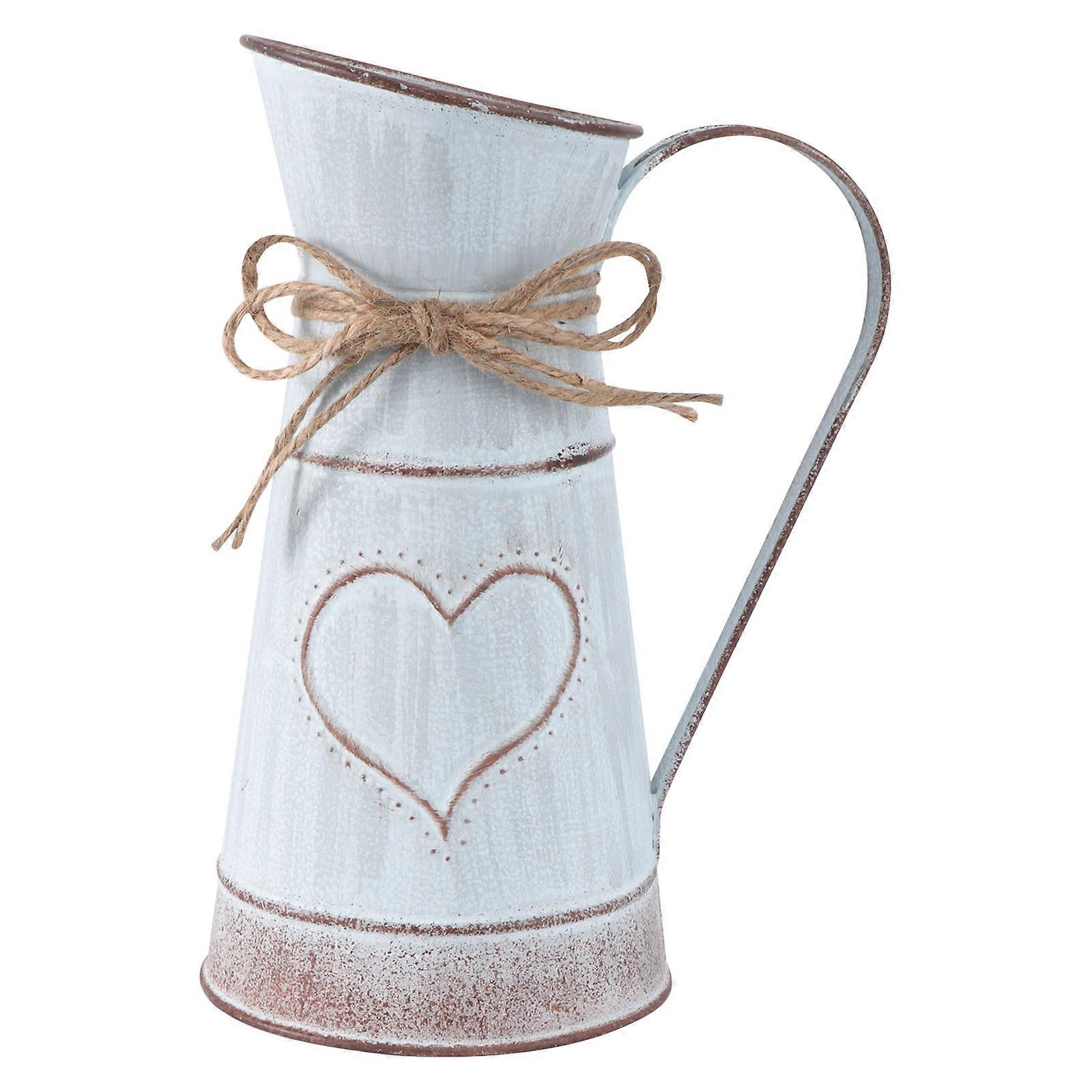 Galvanized Metal Flower Vase for Wedding Decor 2Pcs Rustic Flower Pattern Design