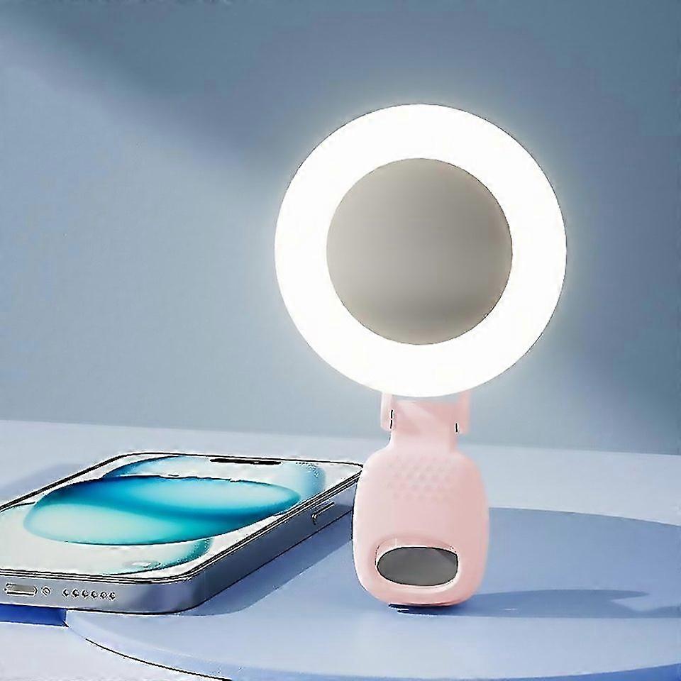 For Clipon Selfie Ring Light With Mirror Rechargeable Portable Makeup Light 3 Adjustable Color Tempe