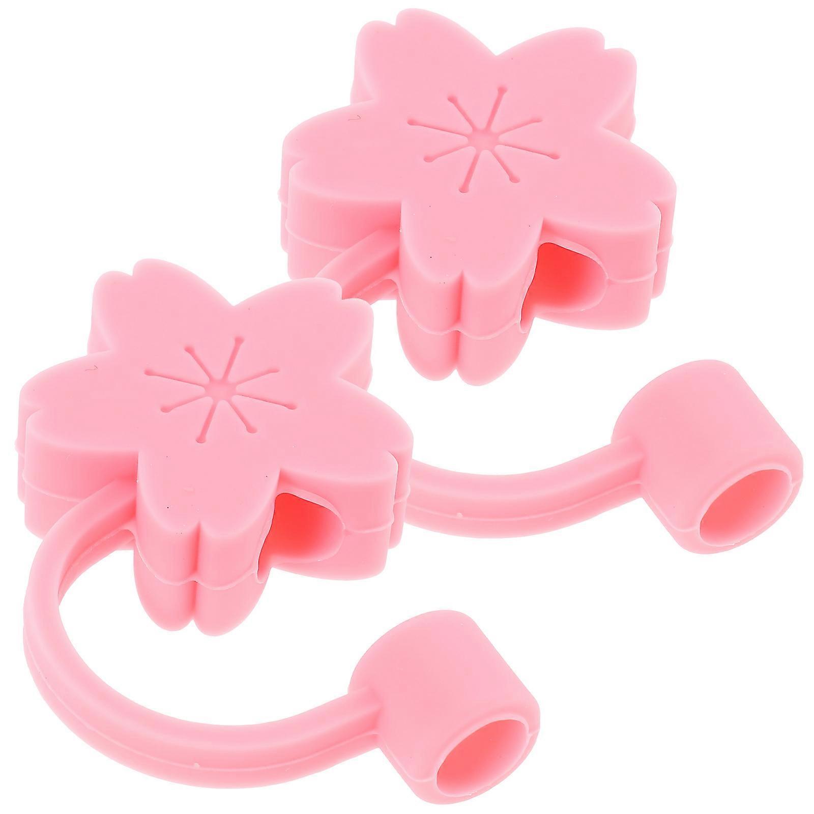 Bouchons de paille en silicone de forme mignonne, couleur rose, pour activités de plein air, anti-poussière, 2 pièces