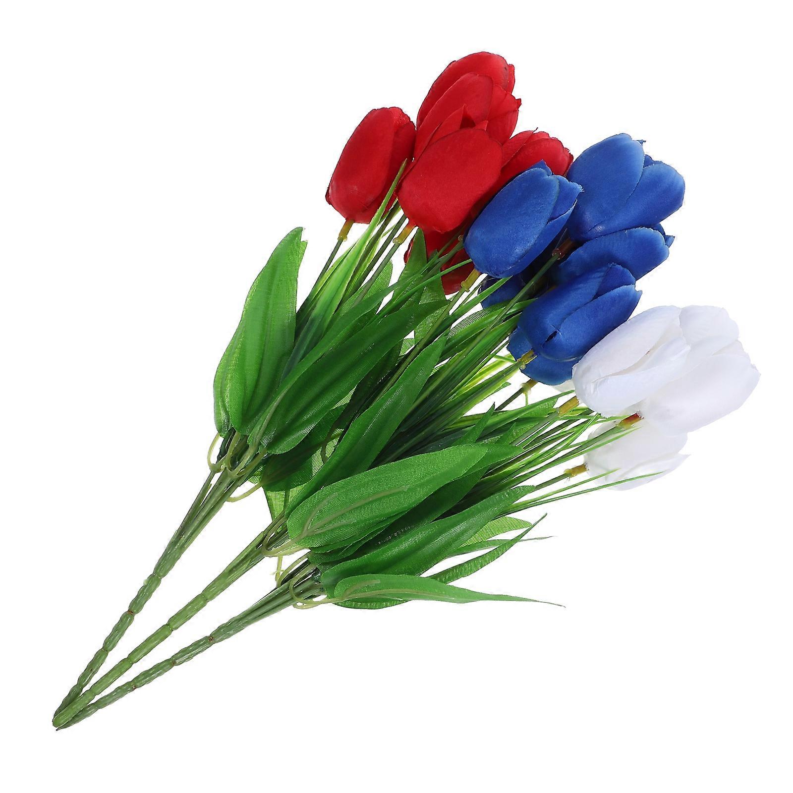 Realistic Design Artificial Tulips Blue Craft Making PP 3Pcs