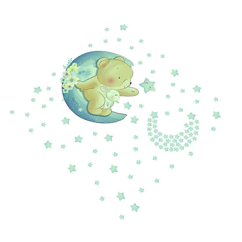 Fluorescent Wall Sticker Star Moon Decals for Home 2 Sheets Green