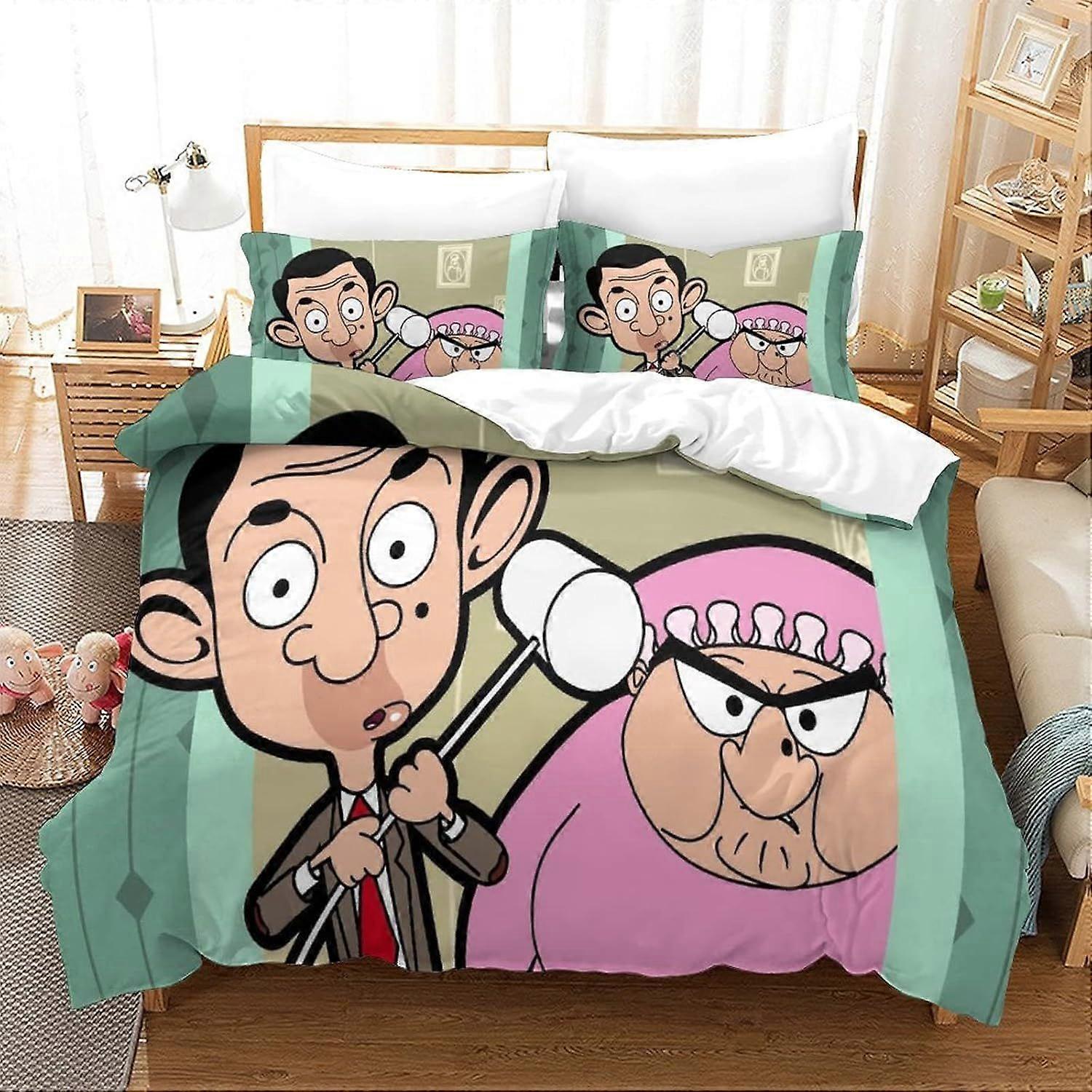 (yy-160) Mr Bean Duvet Cover Set With 2 Pillowcases 3D Printed Cartoon Bedding Set With Unique Design Comforter Covers 3 Pcs King220X240CM