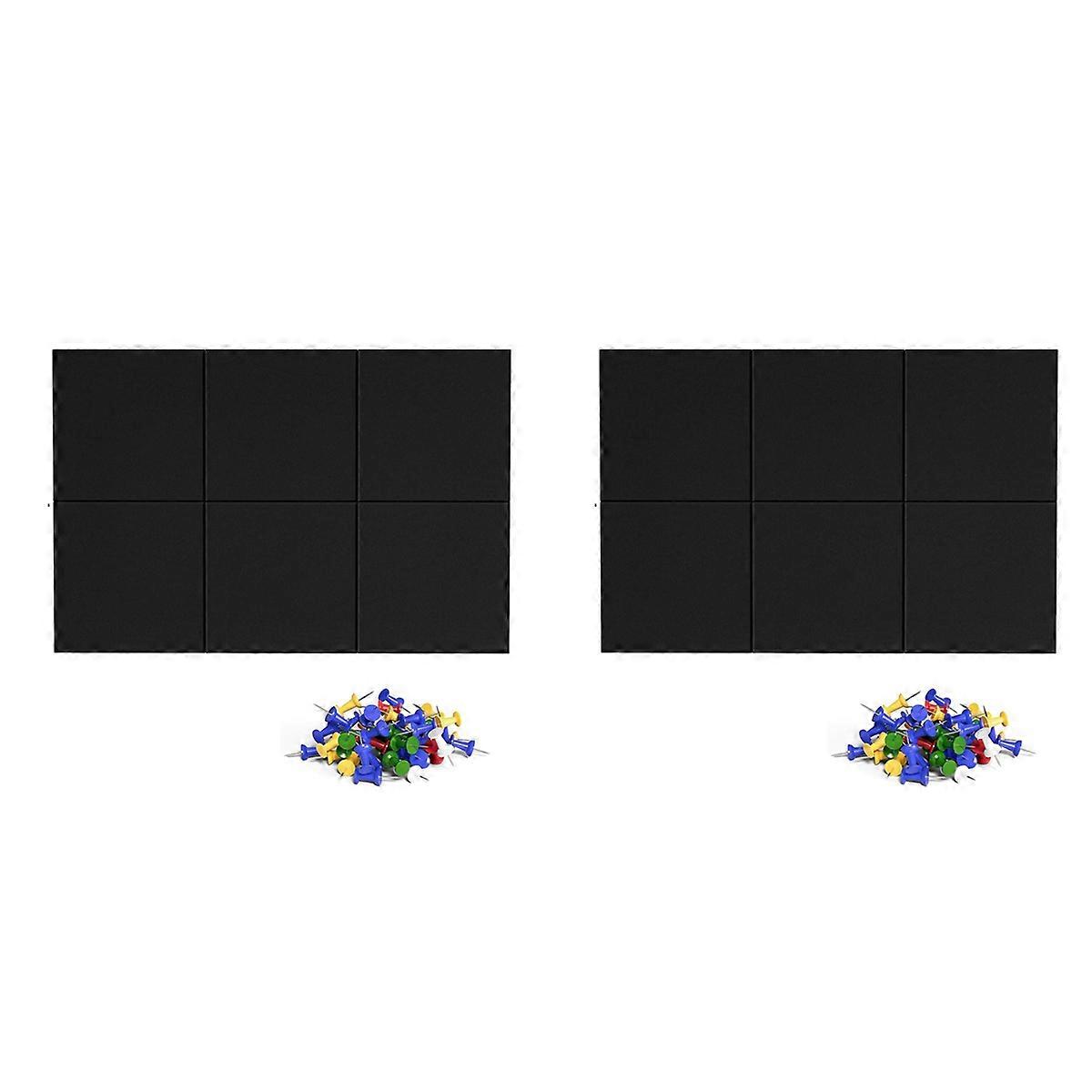 Cork Board Alternative, 6 Pack Felt Wall Tiles with 50 Pushpins