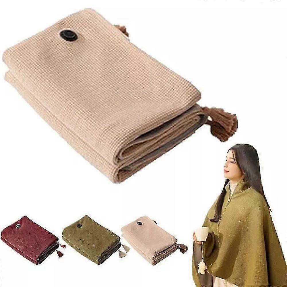 Portable Heated Shawl, Portable Soft Zipper Electric Heated Blanket Shawl