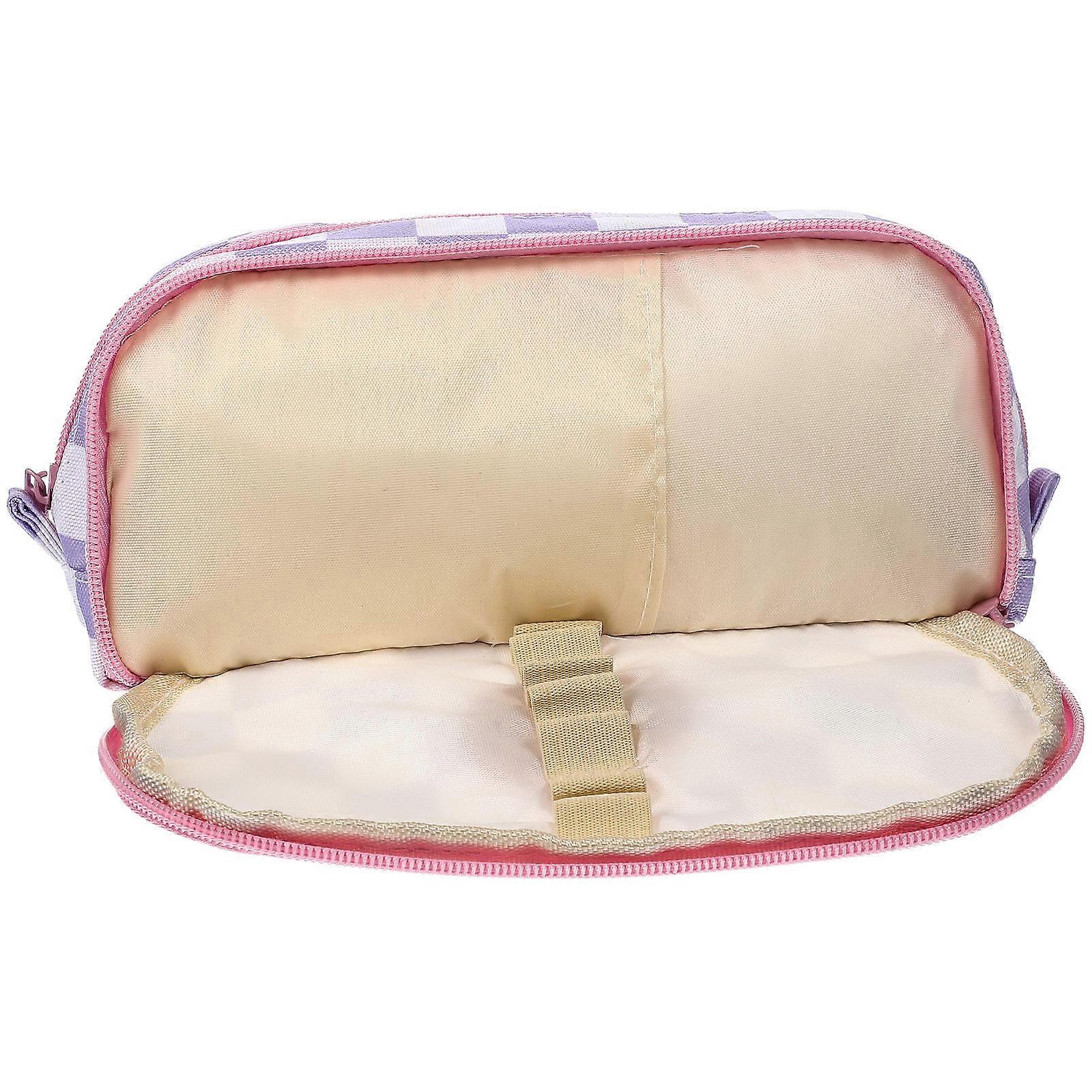 Purple Checkerboard Printing Pencil Bag for Storage 4Pcs Large Capacity