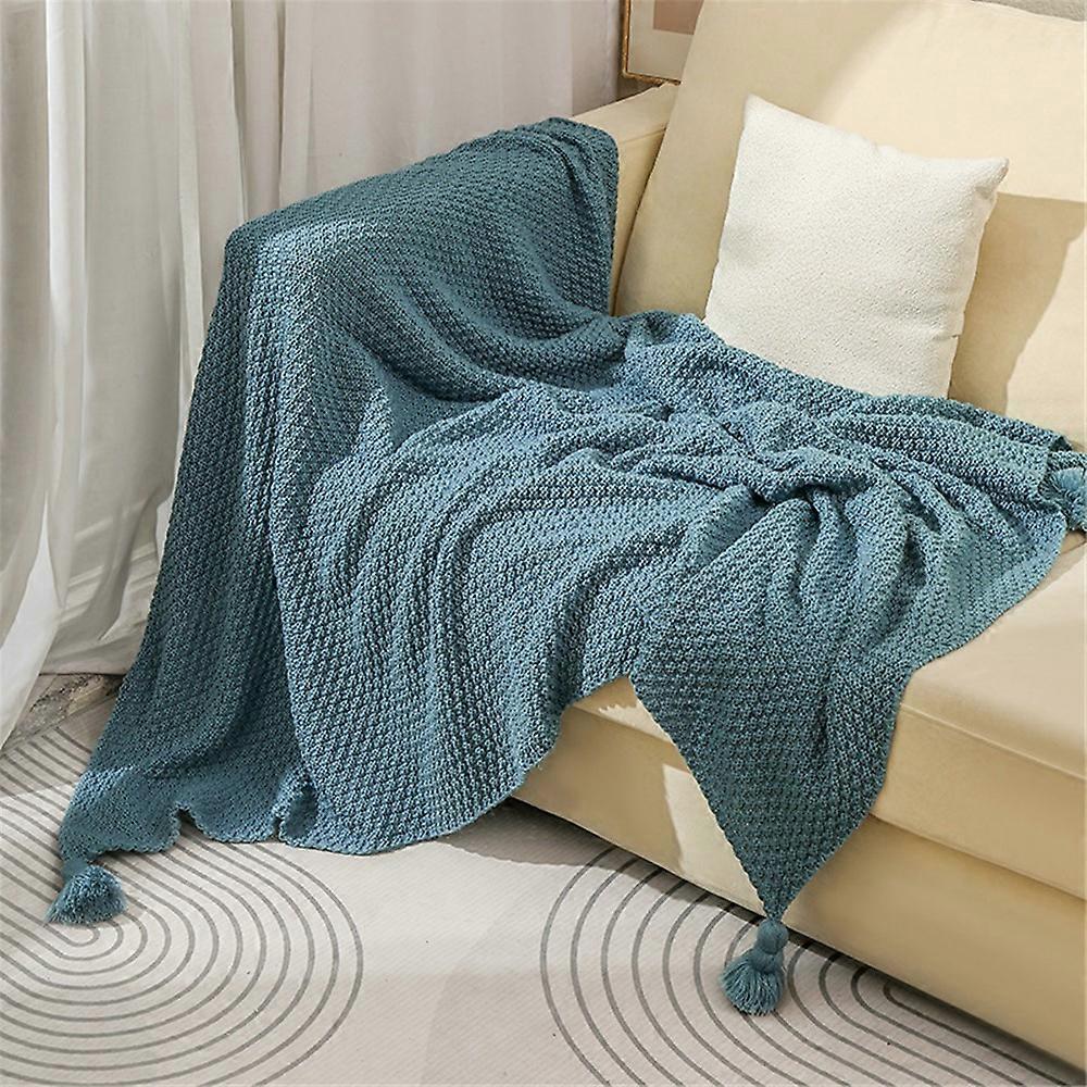 HJ001 150x200cm Sofa Bed Throw Blanket Solid Color Knitted Air Conditioning Blanket