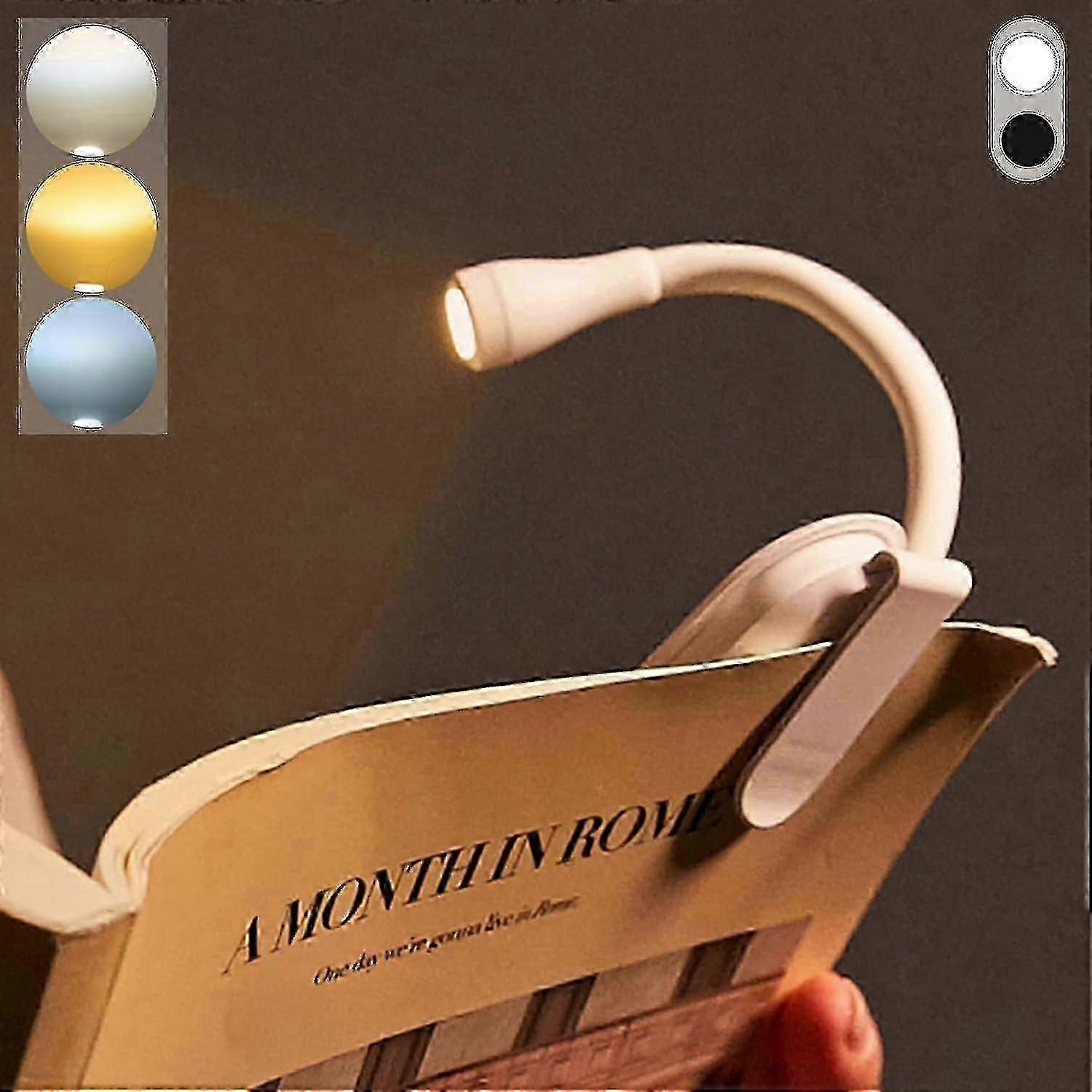 Clip-On Book Light, Adjustable Brightness LED Reading Lamp for Kids, 3 Light Colors, Portable & Rechargeable