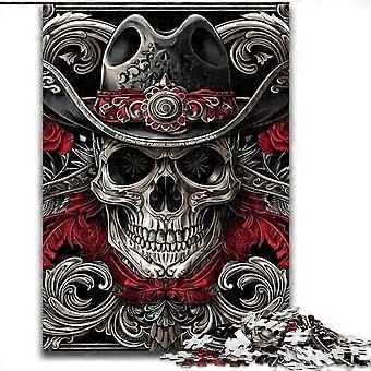 Quebra-cabeças para adolescentes - Quebra-cabeça de caveira de cowboy, jogo desafiador, ideal como presente para toda a família - PT 3787