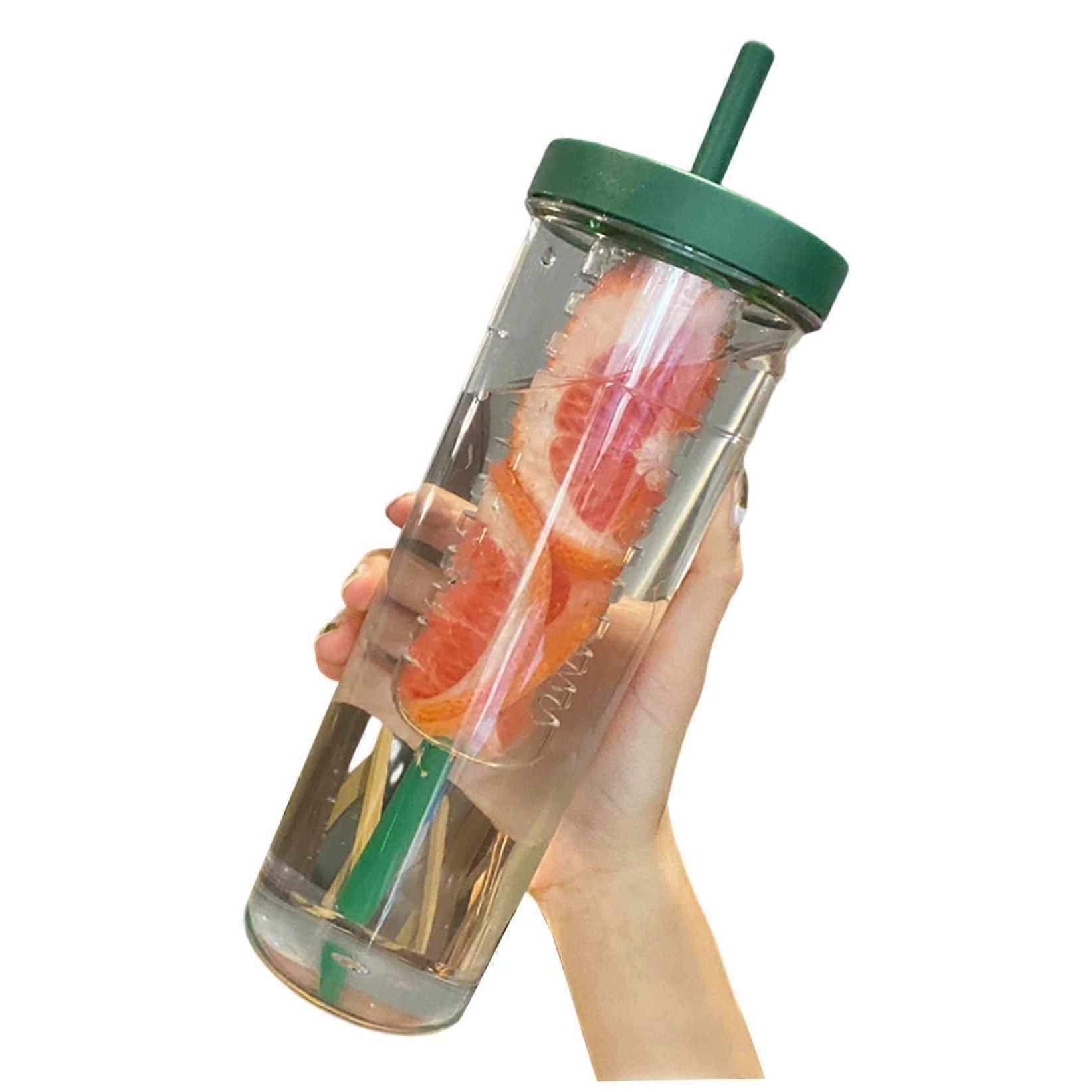 Water Bottle With Fruit Infuser 800ml Clear LeakProof With Straw For Fruit Iced Coffee Bubble Tea