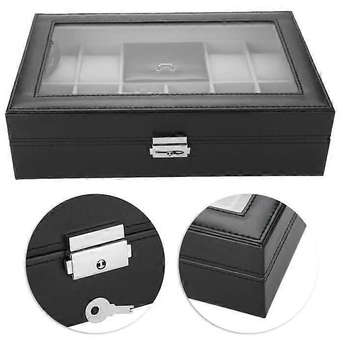 Jewelry Box - Unspecified - Multifunctional - Black Leather - Large Capacity - With Lock