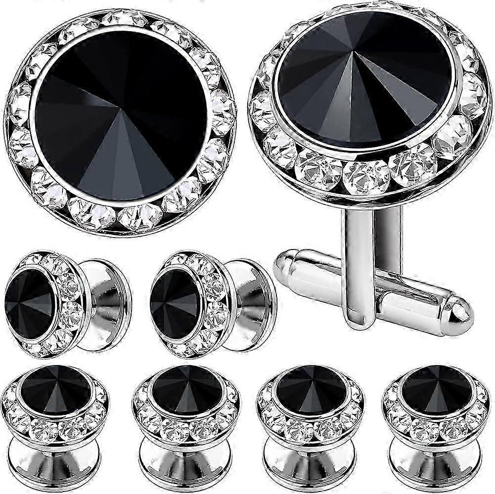 8 pcs Crystal Cufflinks and Tuxedo Studs for Men, Cuff Links Suits for Shirt Formal Dress Business Wedding Anniversary