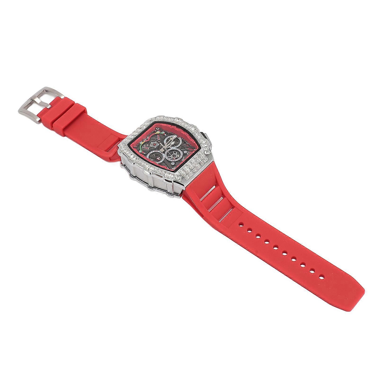 Analog Quartz Wristwatch 30m Waterproof Silicone Strap Multi Functional Quartz Watch for Man Silver Red 