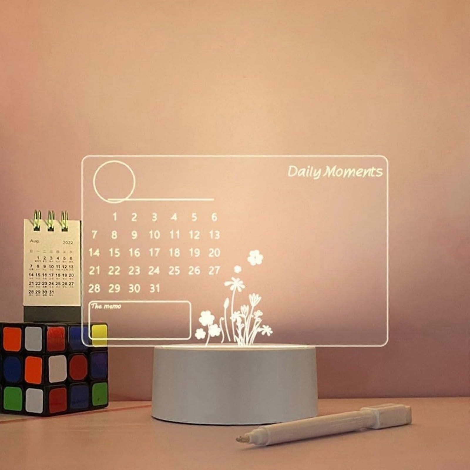 LED Message Board Night Light USB Powered Acrylic Transparent Luminous Calendar Memo Board With Erasable Pen